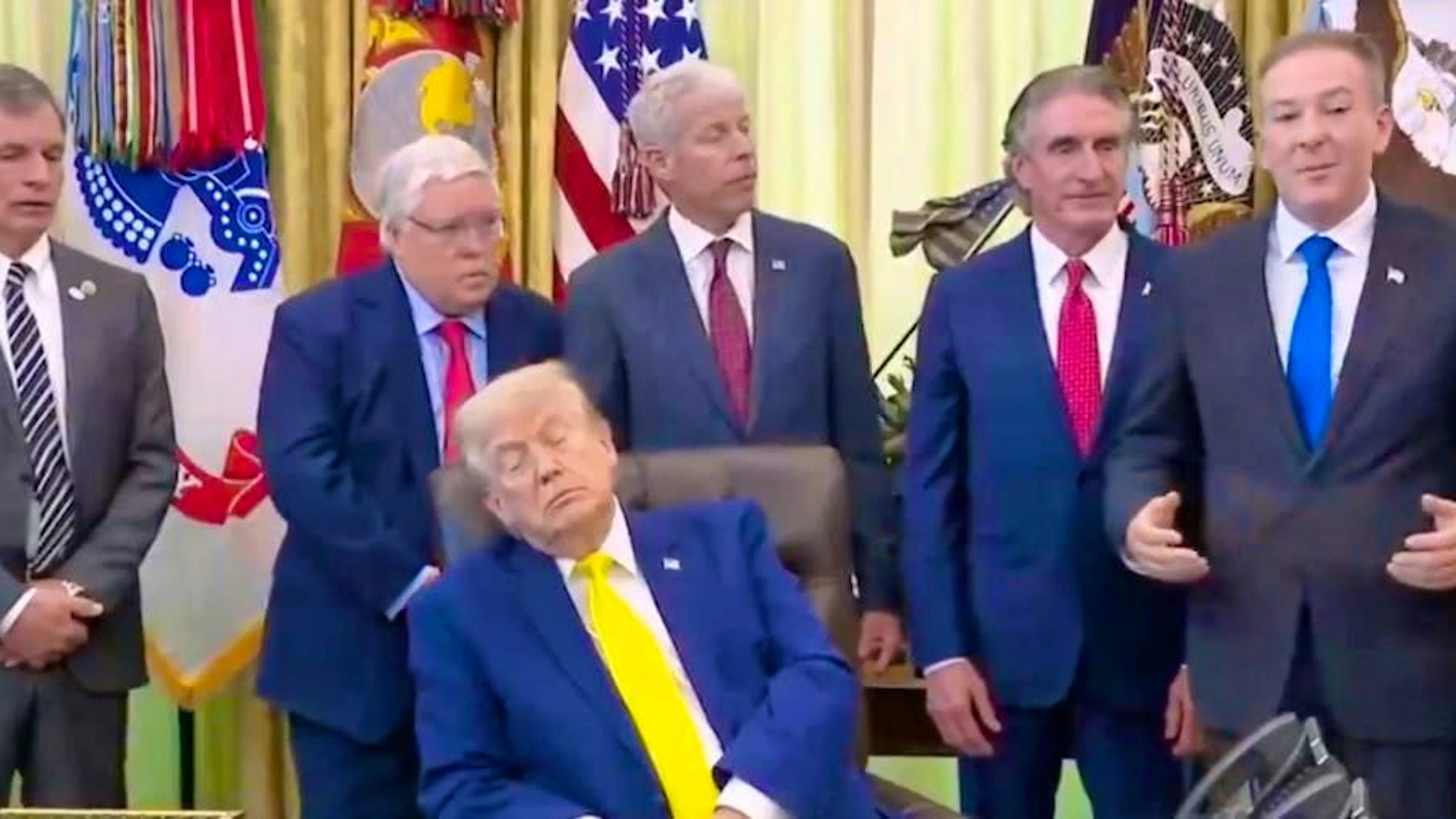 Trump appears to be asleep during the meeting.