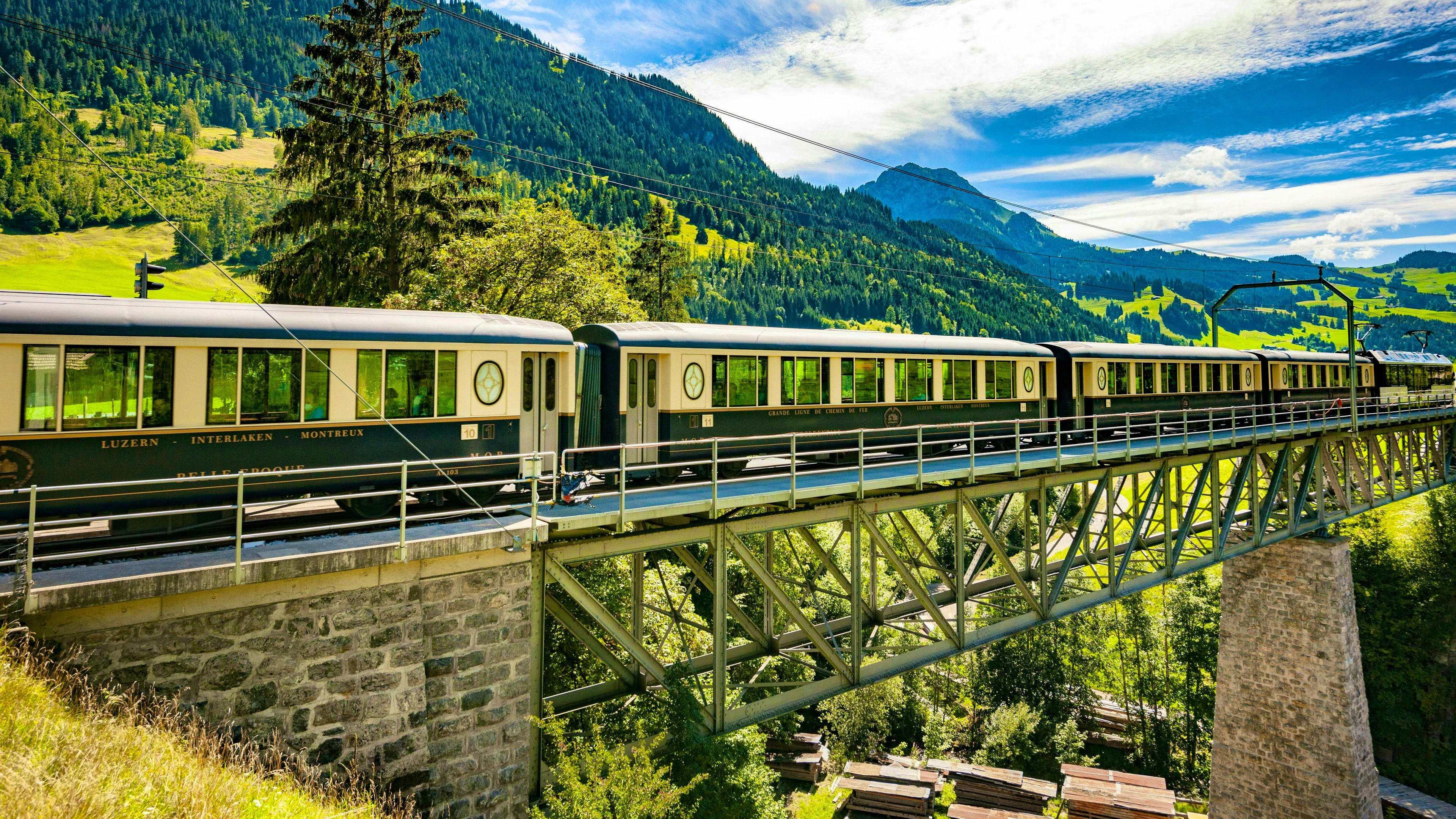 The MOB's Belle Époque train connects Montreux and Zweisimmen and revives the golden era of luxurious rail travel.
