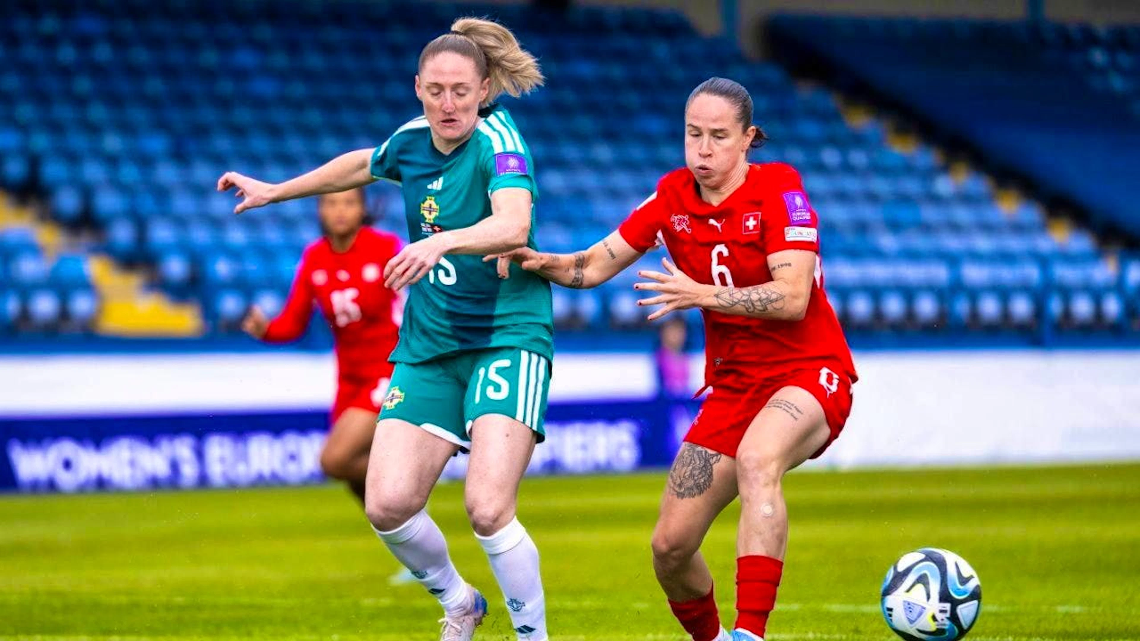 Géraldine Reuteler (right) scored for Switzerland in Northern Ireland to give them a 1-0 lead