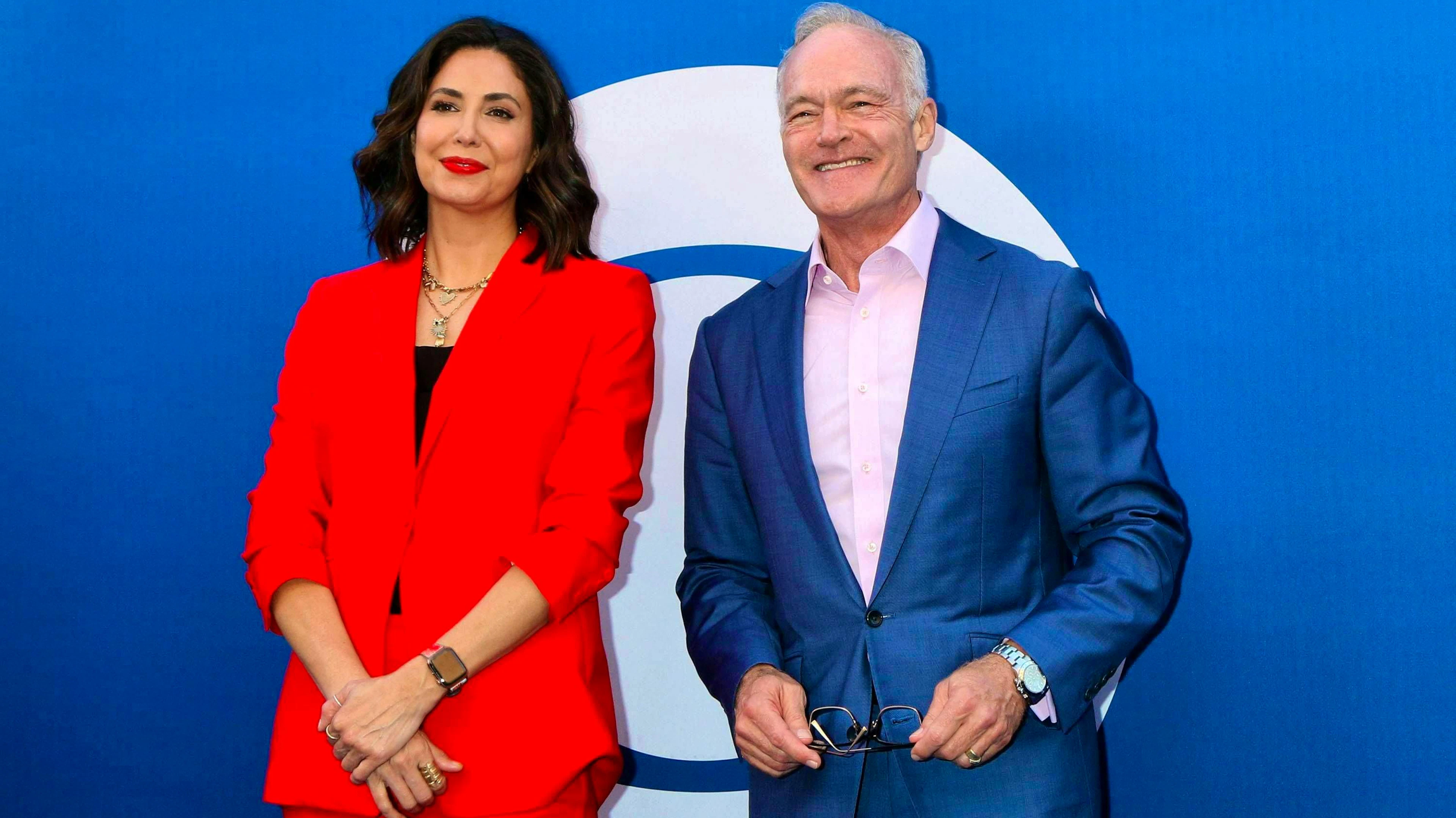 Scott Pelley with his colleague Cecilia Vega, who was also fired, in Los Angeles.