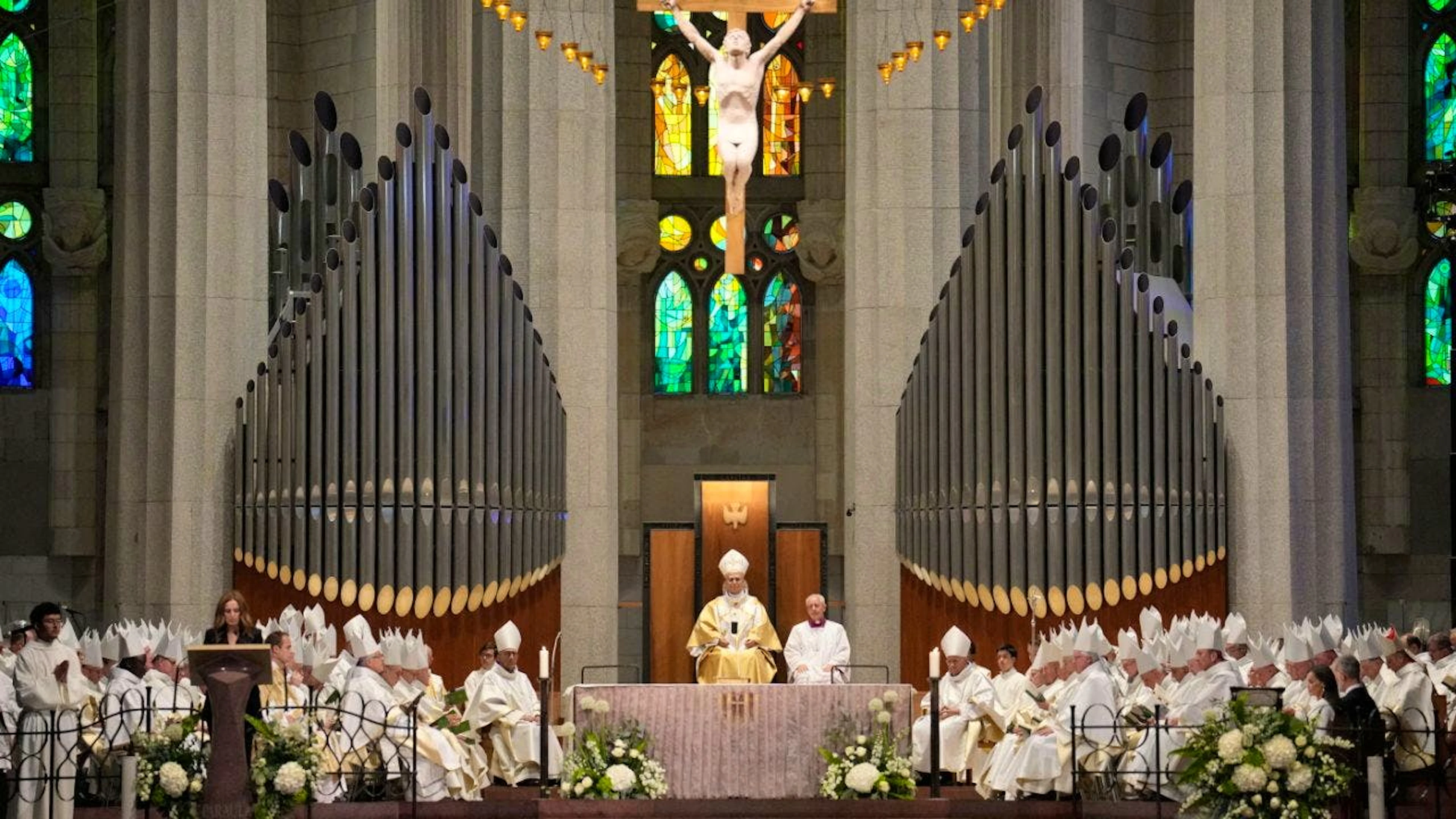 Le pape Léon XIV lors d'une messe à la Sagrada Familia en Espagne.