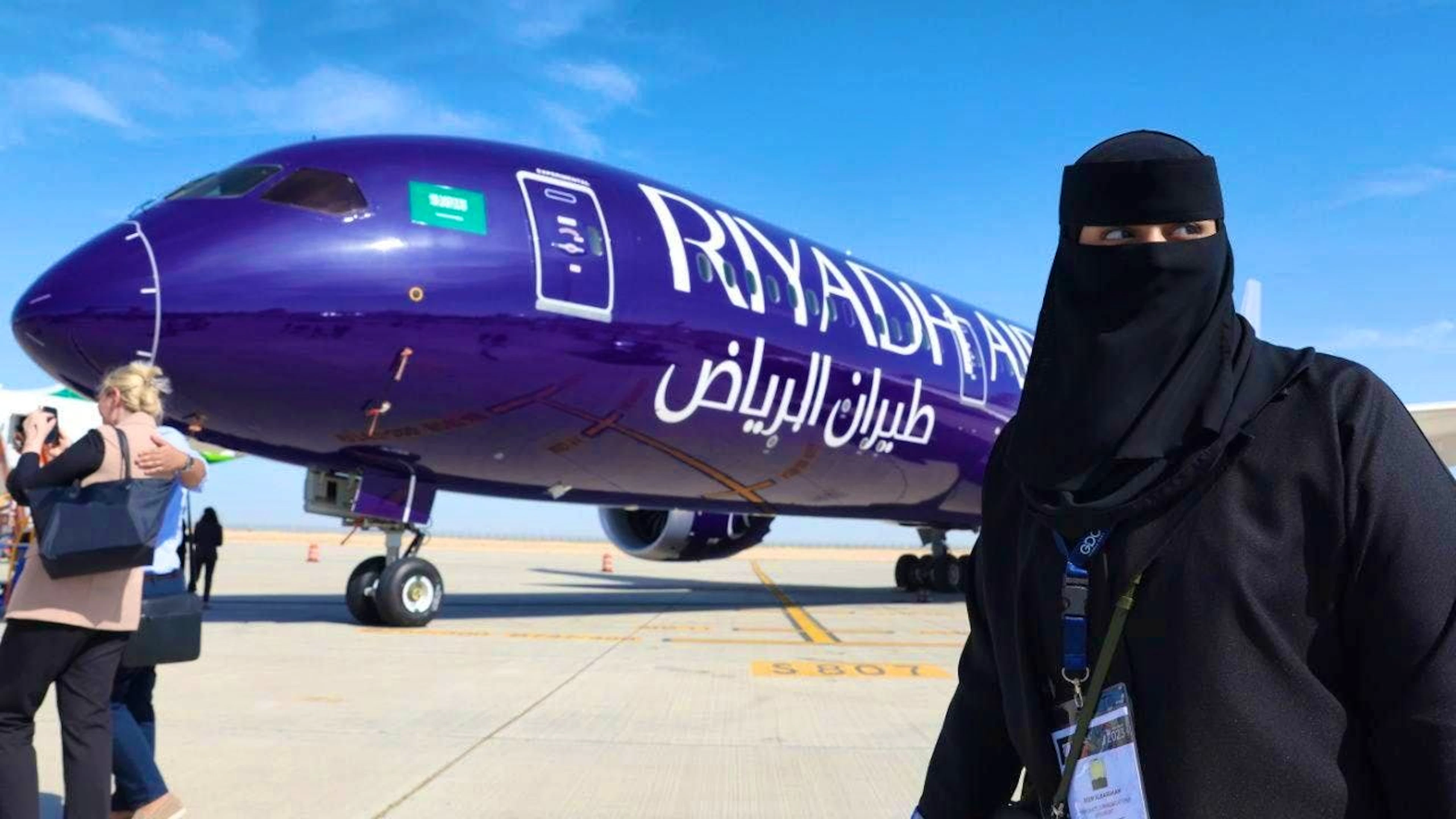 An aircraft of the new airline Riyadh Air at the Dubai Airshow 2023 (archive image)