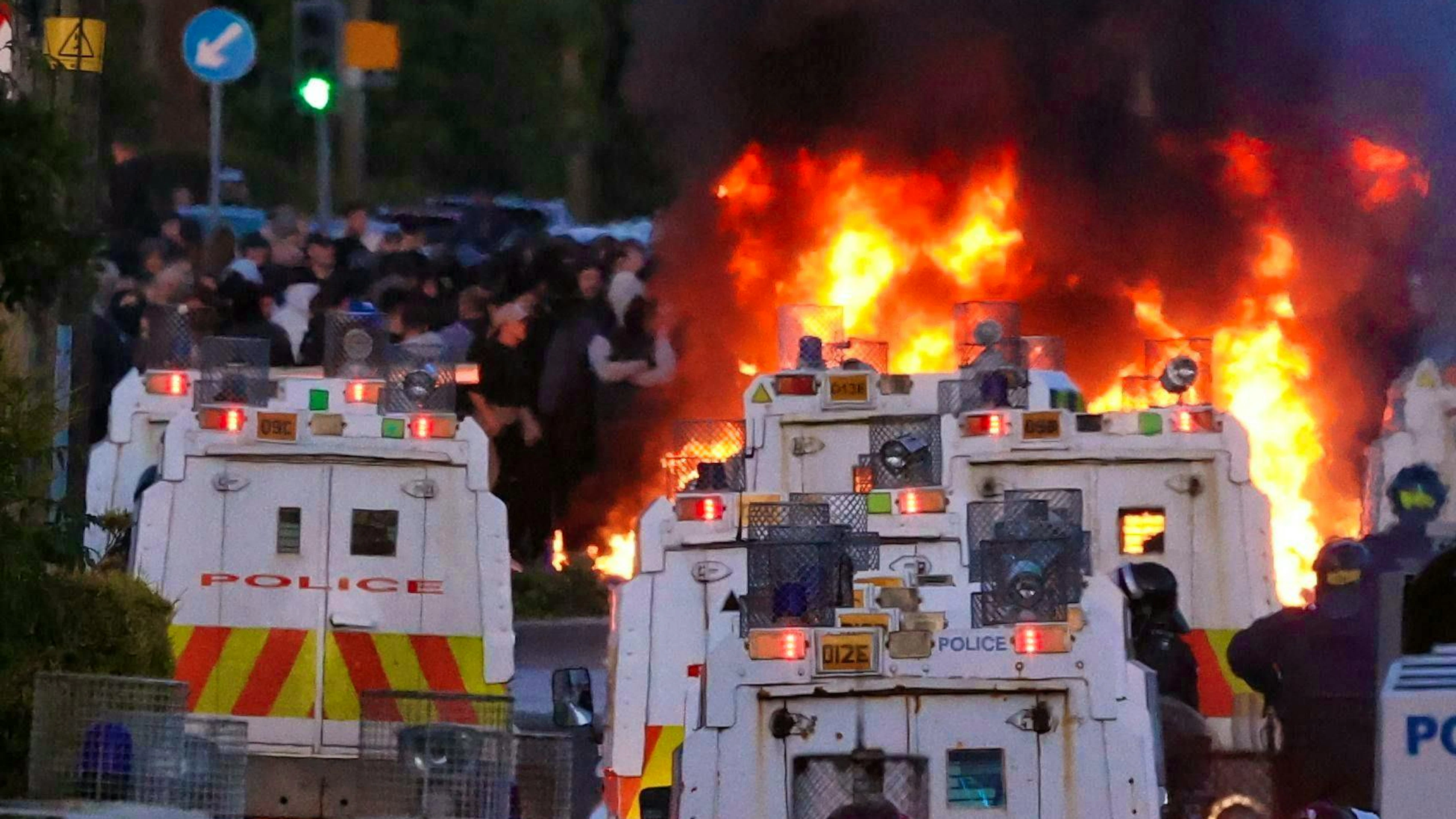 The scene on Wednesday evening in Newtownabbey, a suburb of Belfast.