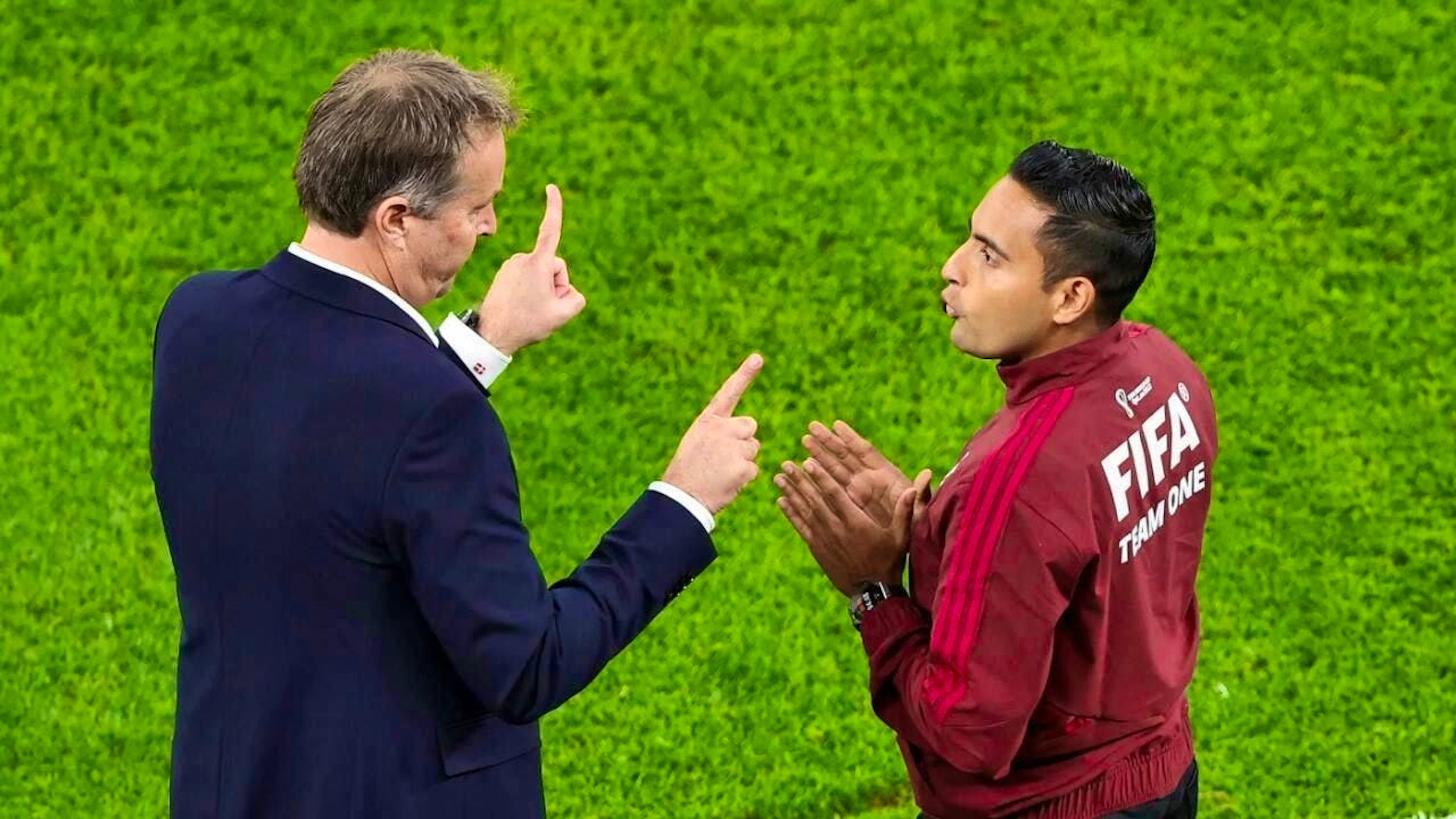 Said Martinez (right) serving as fourth official at the 2022 World Cup in Qatar