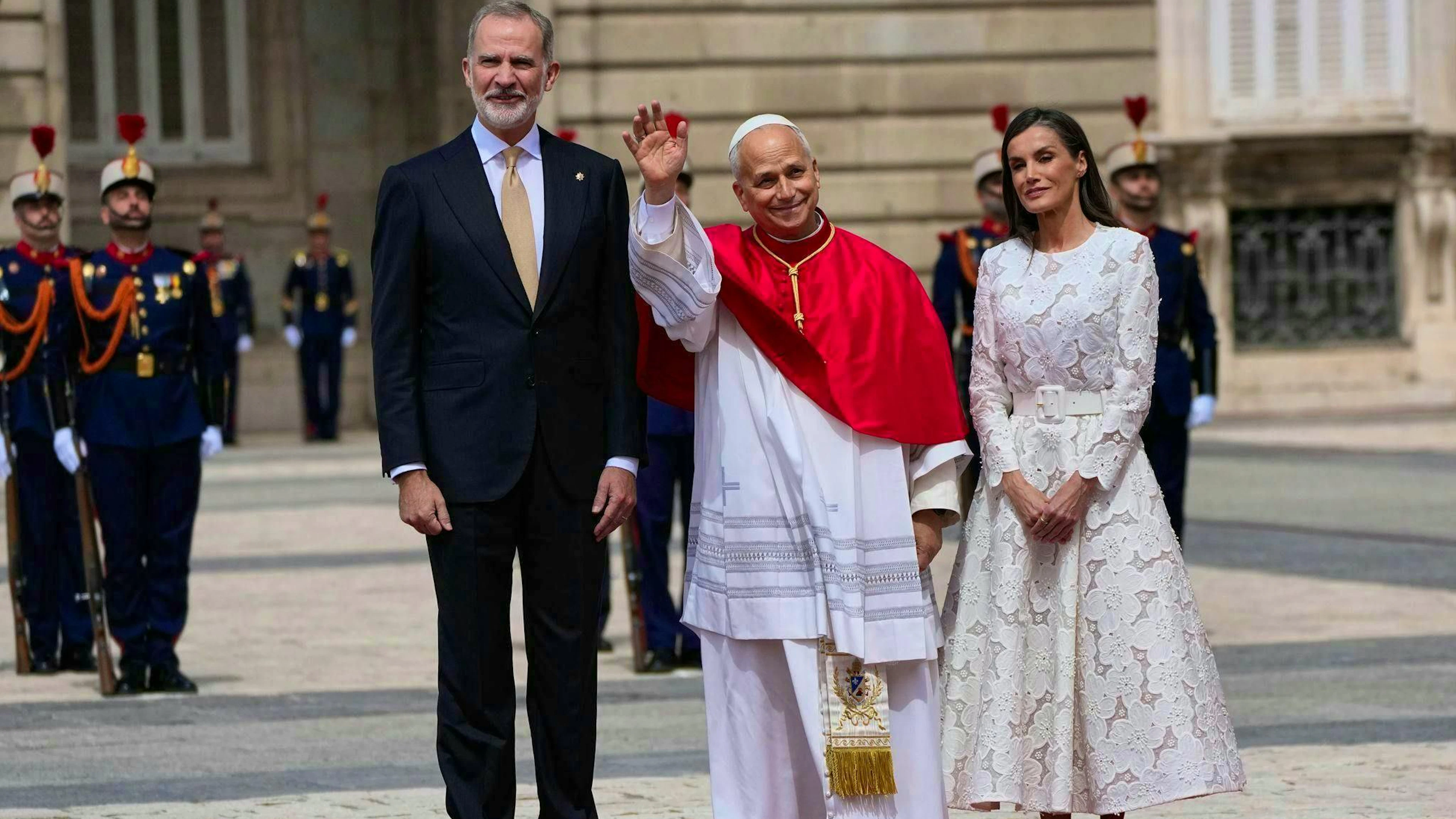 The Spanish royal couple had welcomed Pope Leo XIV at the Royal Palace in the capital, Madrid.