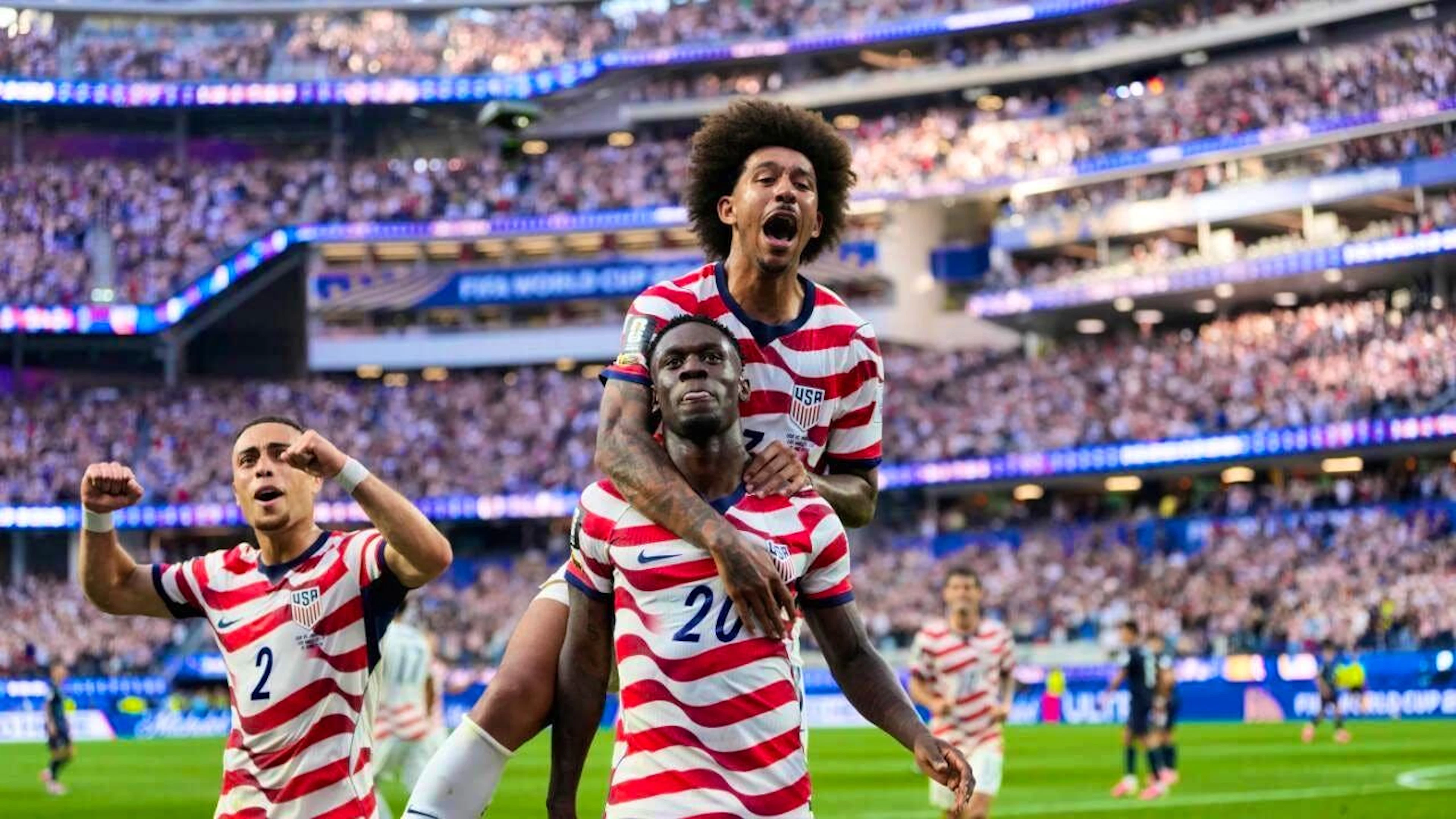 Two-goal scorer Folarin Balogun (20) is celebrated by his teammates and the fans—and later speaks openly about the title