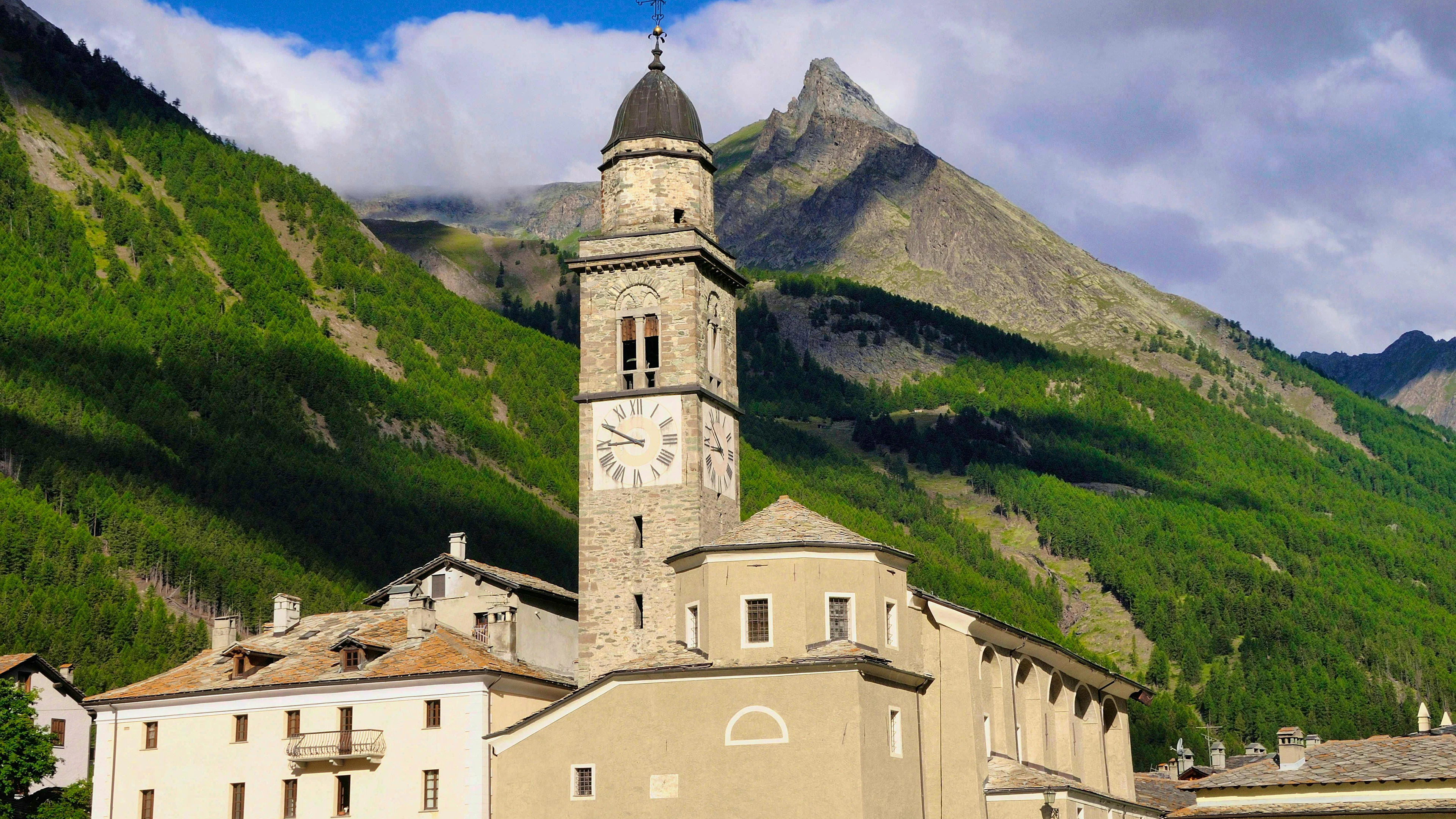 The Italian town of Cogne with Gran Paradiso in the background.