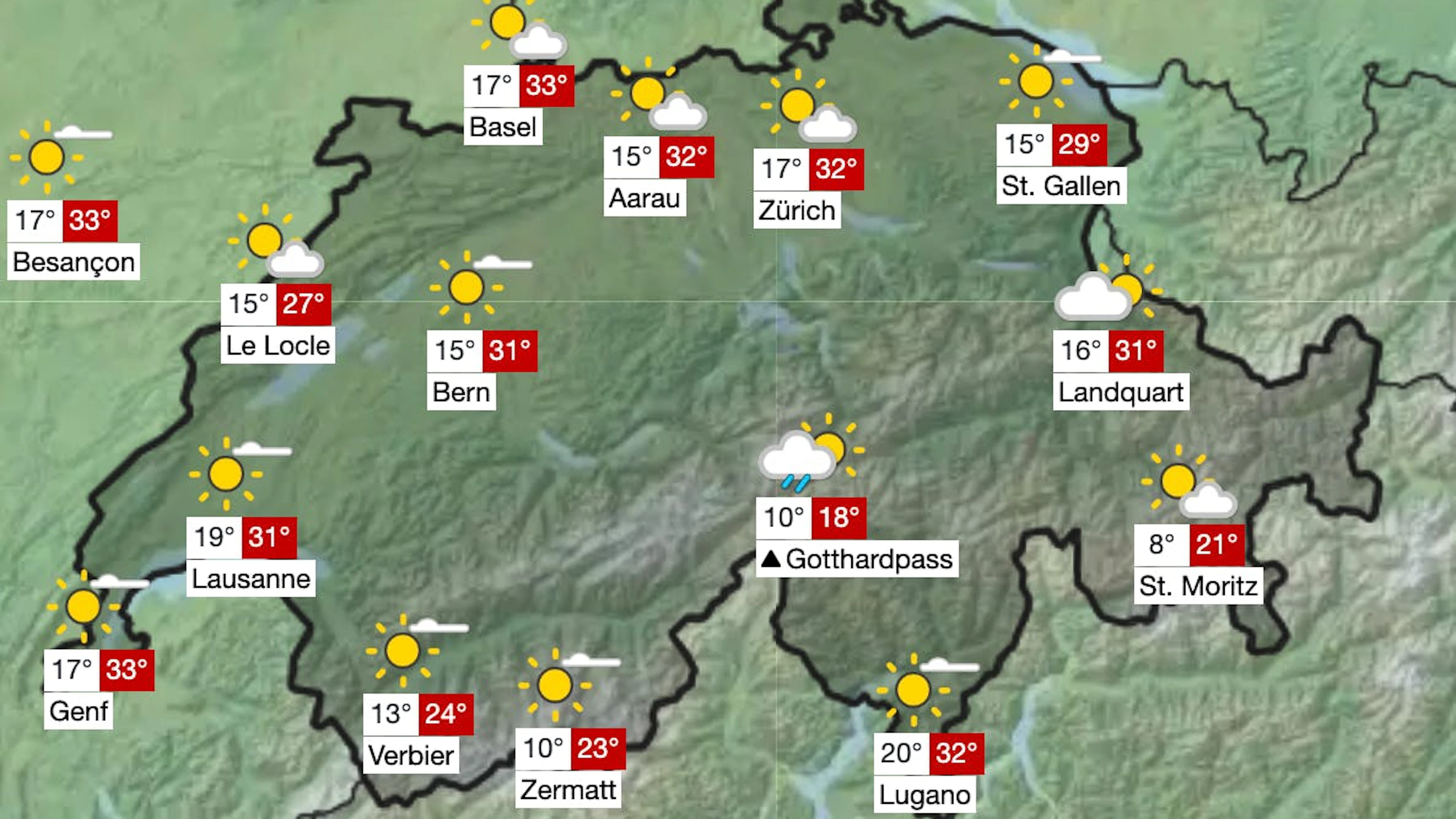 Am Mittwoch rechnet MeteoNews verbeitet mit Temperaturen über 30 Grad.