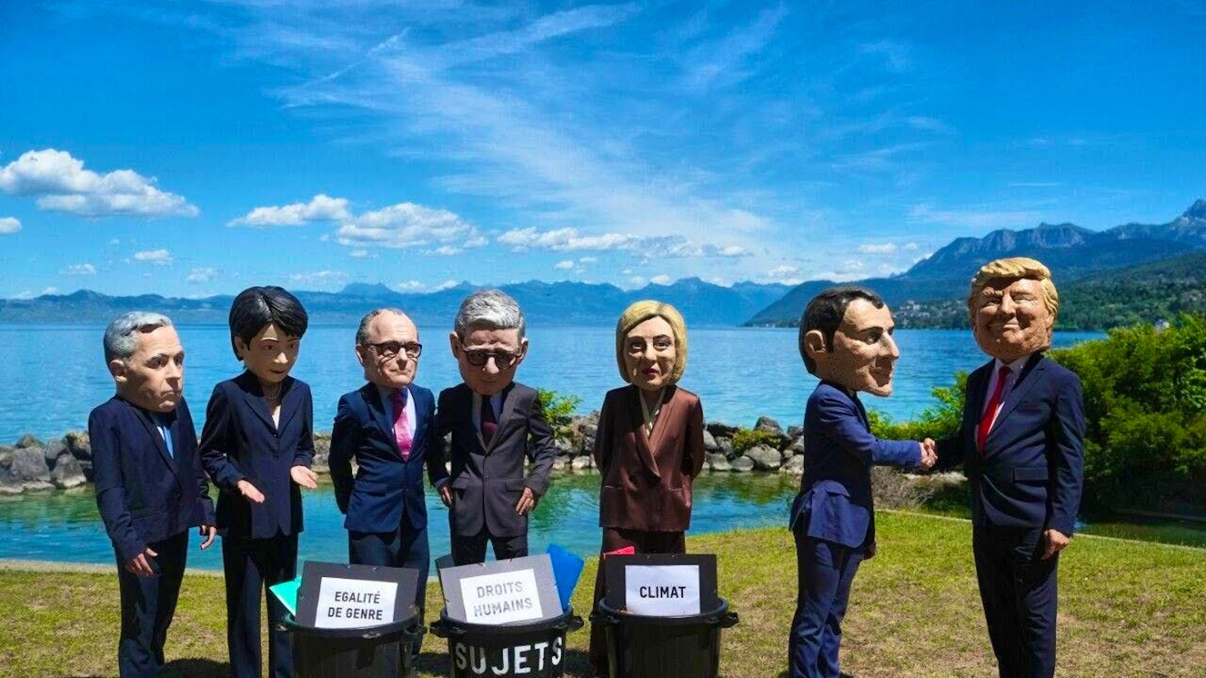 Satirical figures from the aid organization Oxfam featuring the heads of G7 heads of state and government ahead of the G7 summit in Évian-les-Bains.