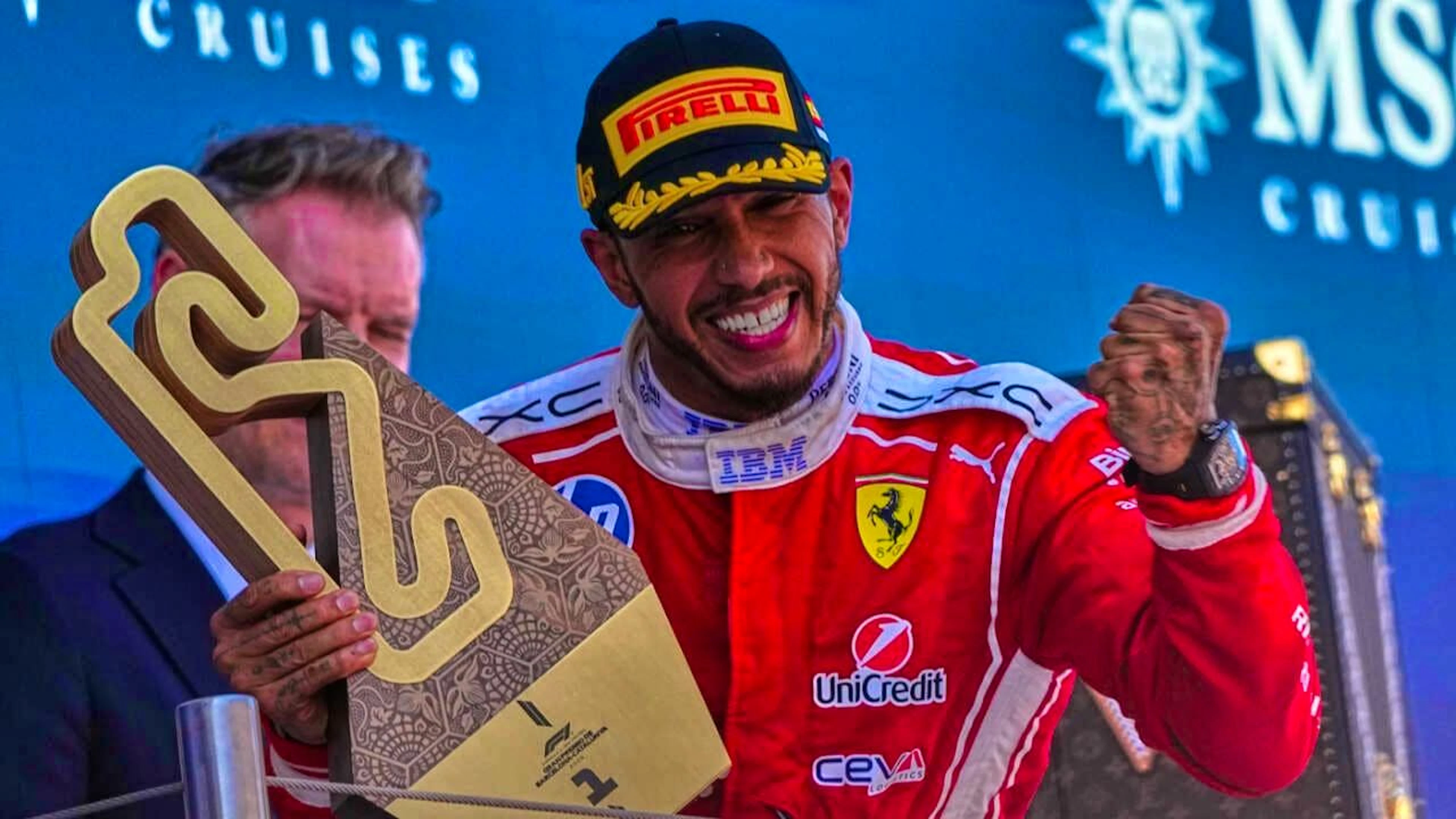 Lewis Hamilton celebrated his first GP victory with Ferrari