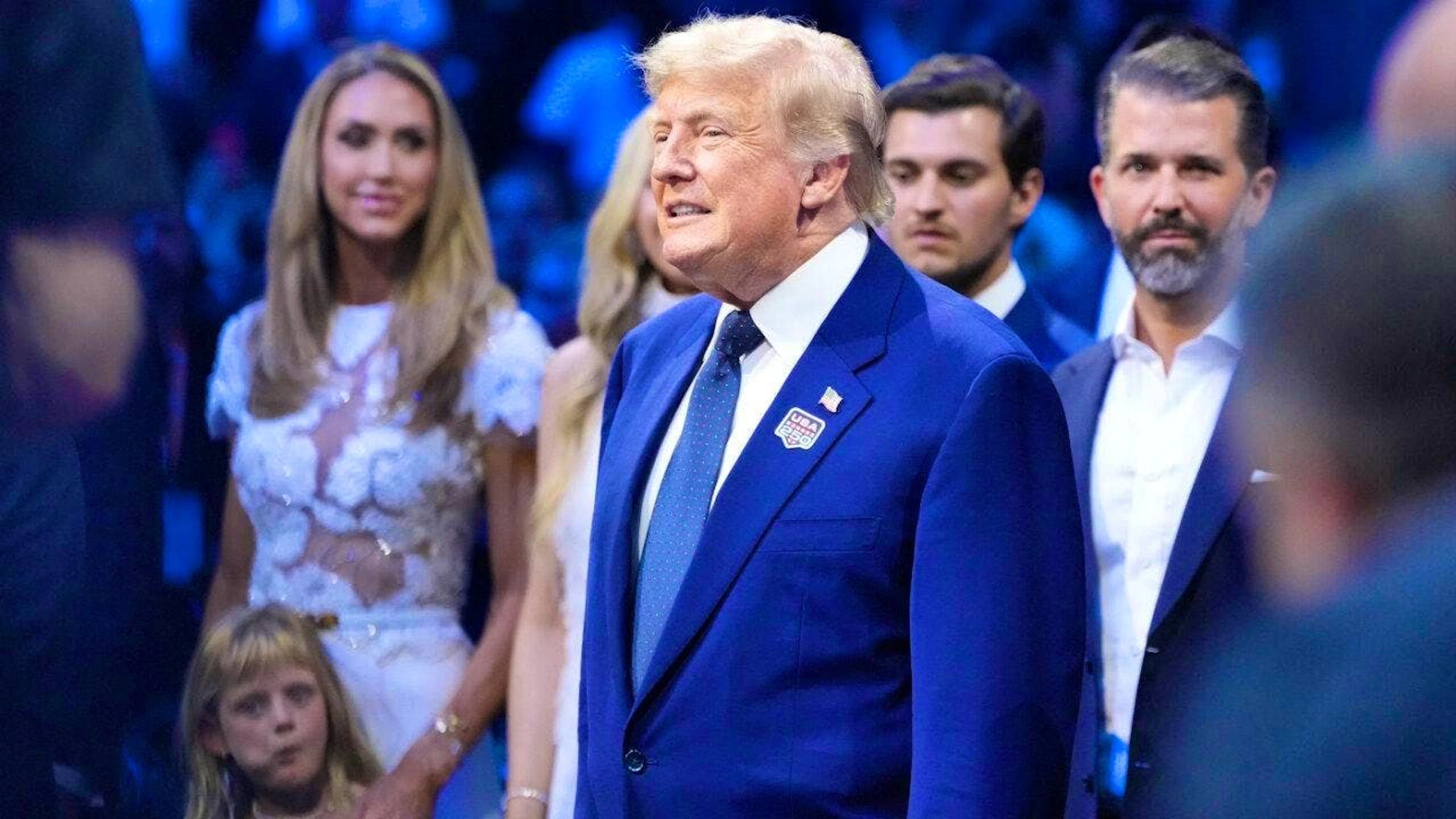 U.S. President Donald Trump attends UFC Freedom 250 on the South Lawn of the White House alongside Lara Trump, Michael Boulos, and Donald Trump Jr. Photo: Alex Brandon/AP/dpa