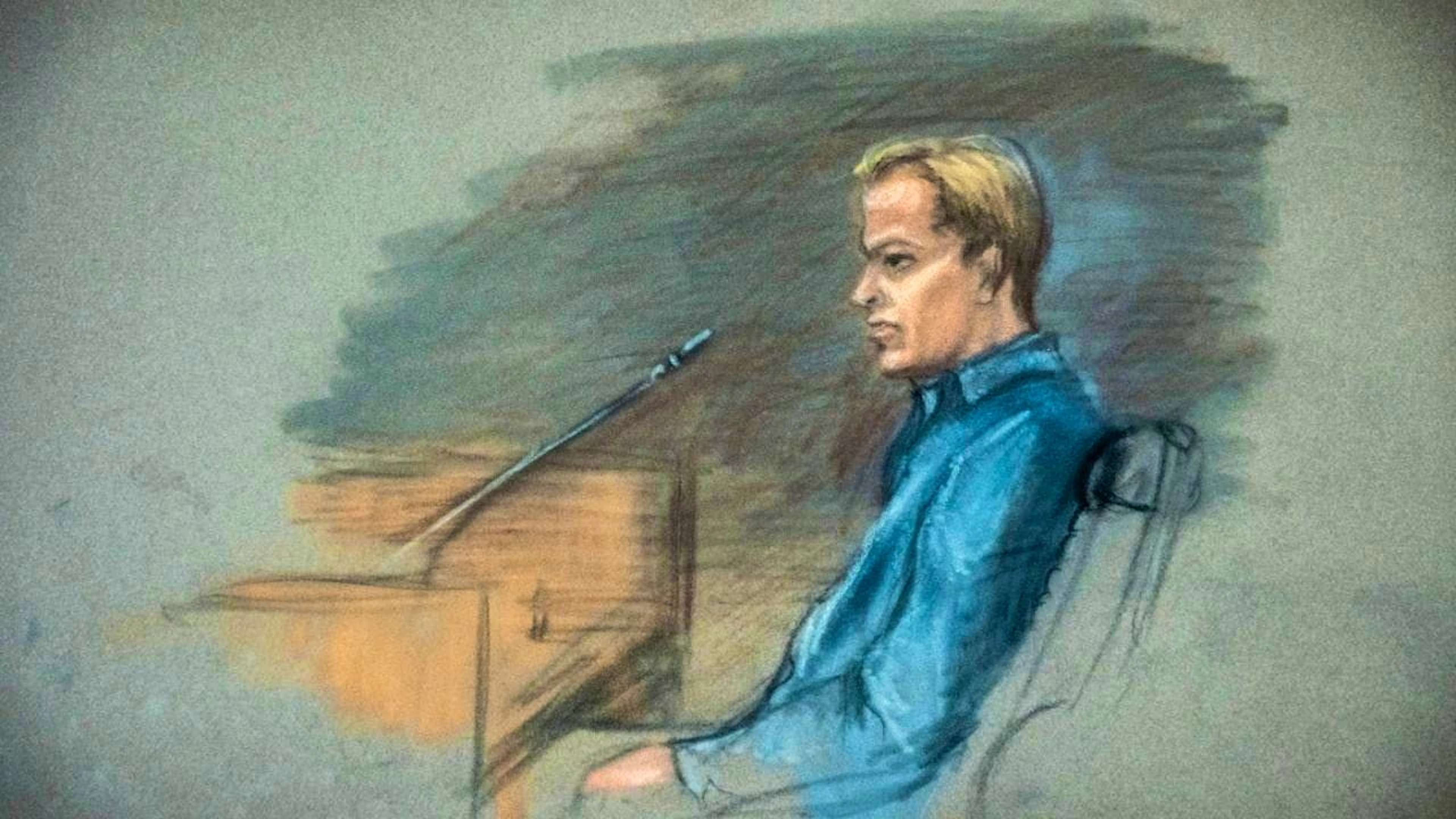 ARCHIVE – A courtroom sketch shows the defendant Marius Borg Høiby on the third day of his trial at the Oslo District Court. Photo: Ane Hem/NTB/dpa/Archive image