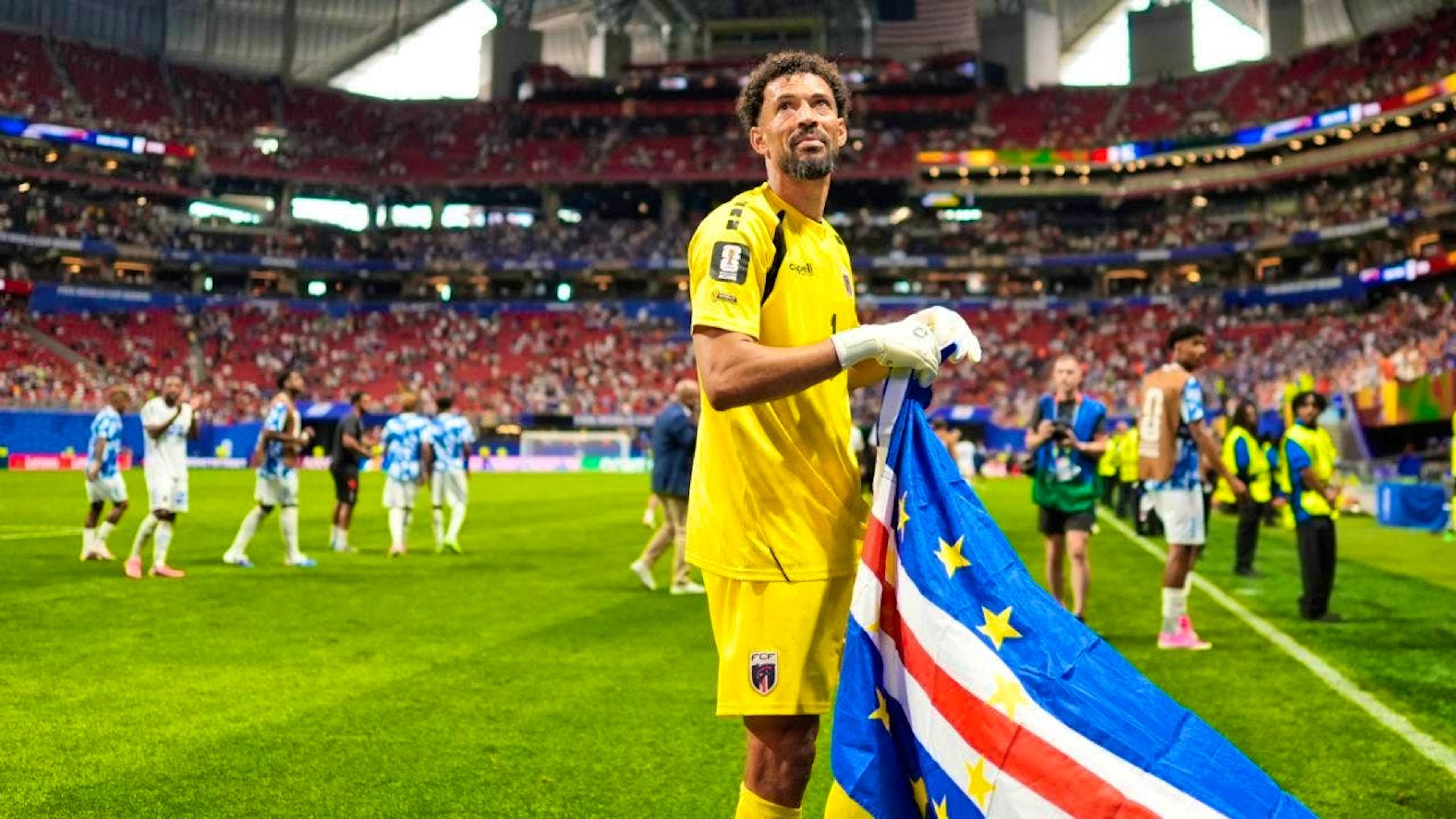 Vozinha enjoys his goalkeeping performance after the final whistle