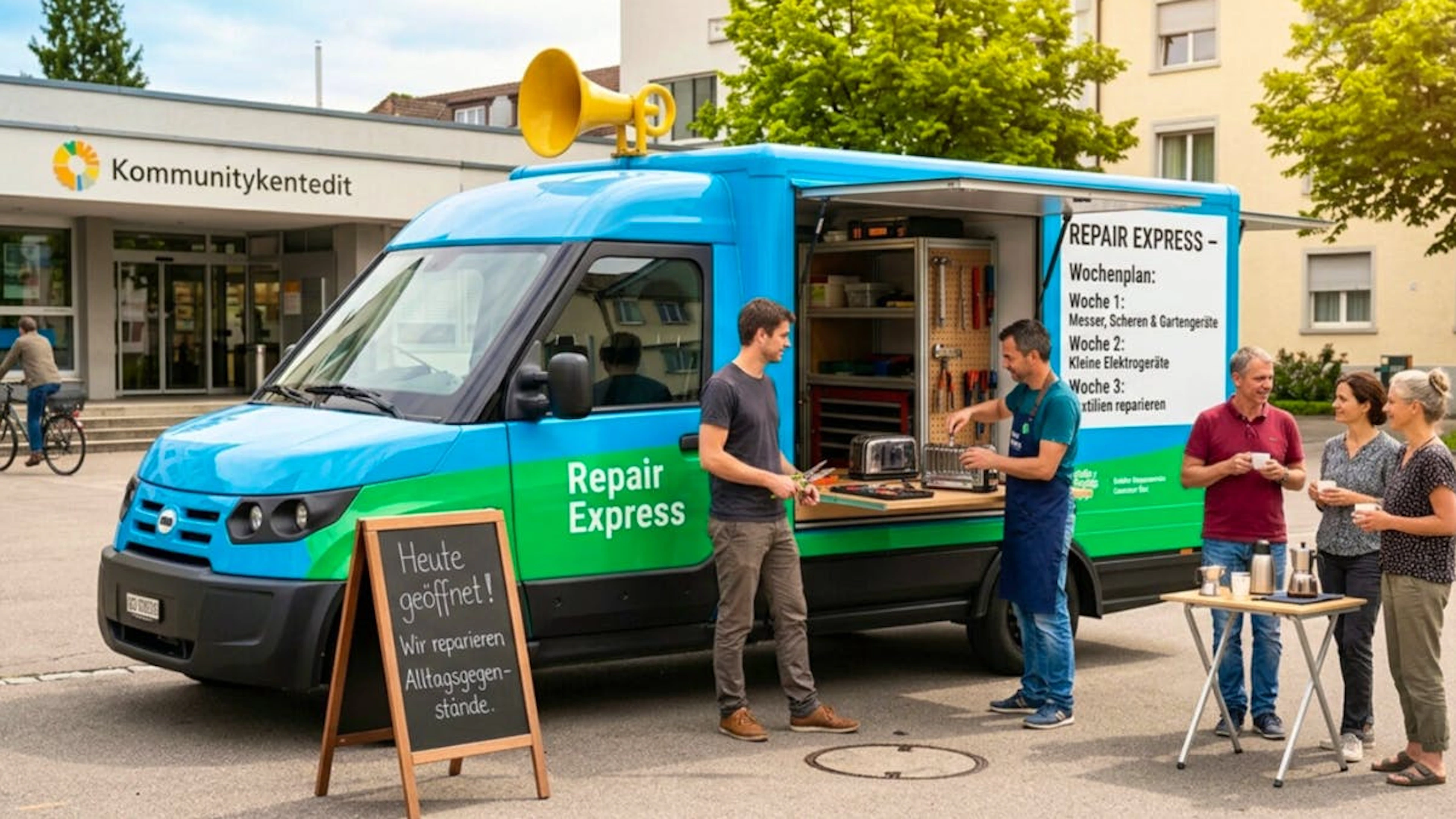 Dereinst könnten Zürcher*innen Alltagsgegenstände bei mobilen Reparaturfahrzeugen vorbeibringen.