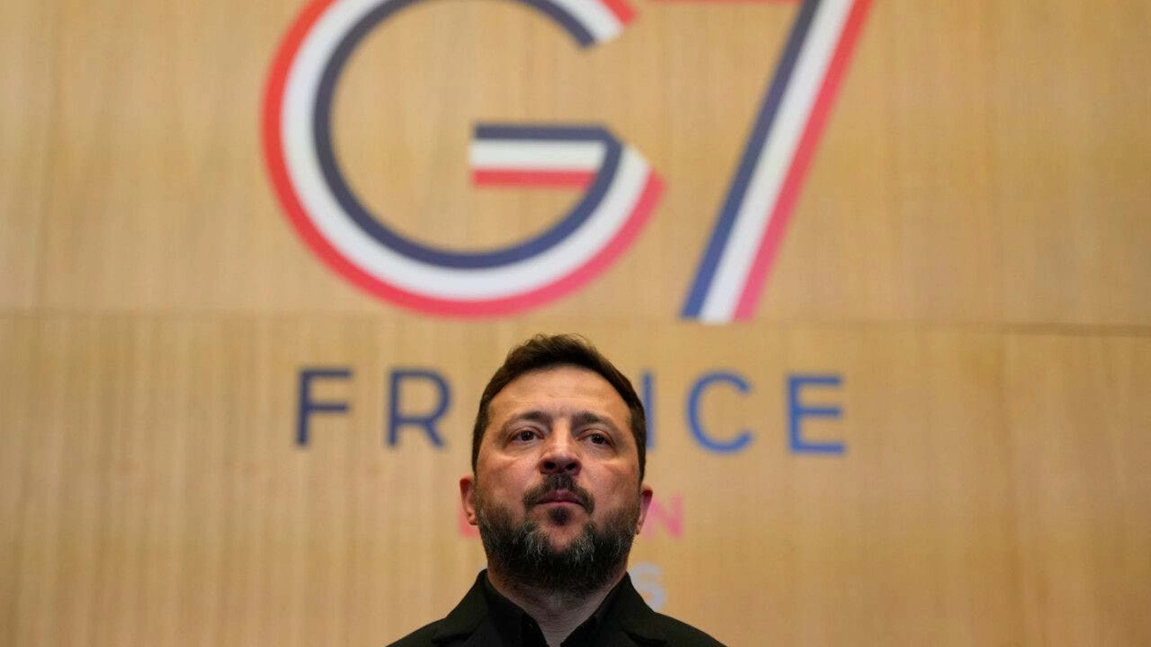 Il presidente Volodymyr Zelensky, presente ieri a Évian, ha incassato il sostengo del G7 «nella difesa della libertà, sovranità e integrità territoriale» dell'Ucraina. (foto di ieri)
