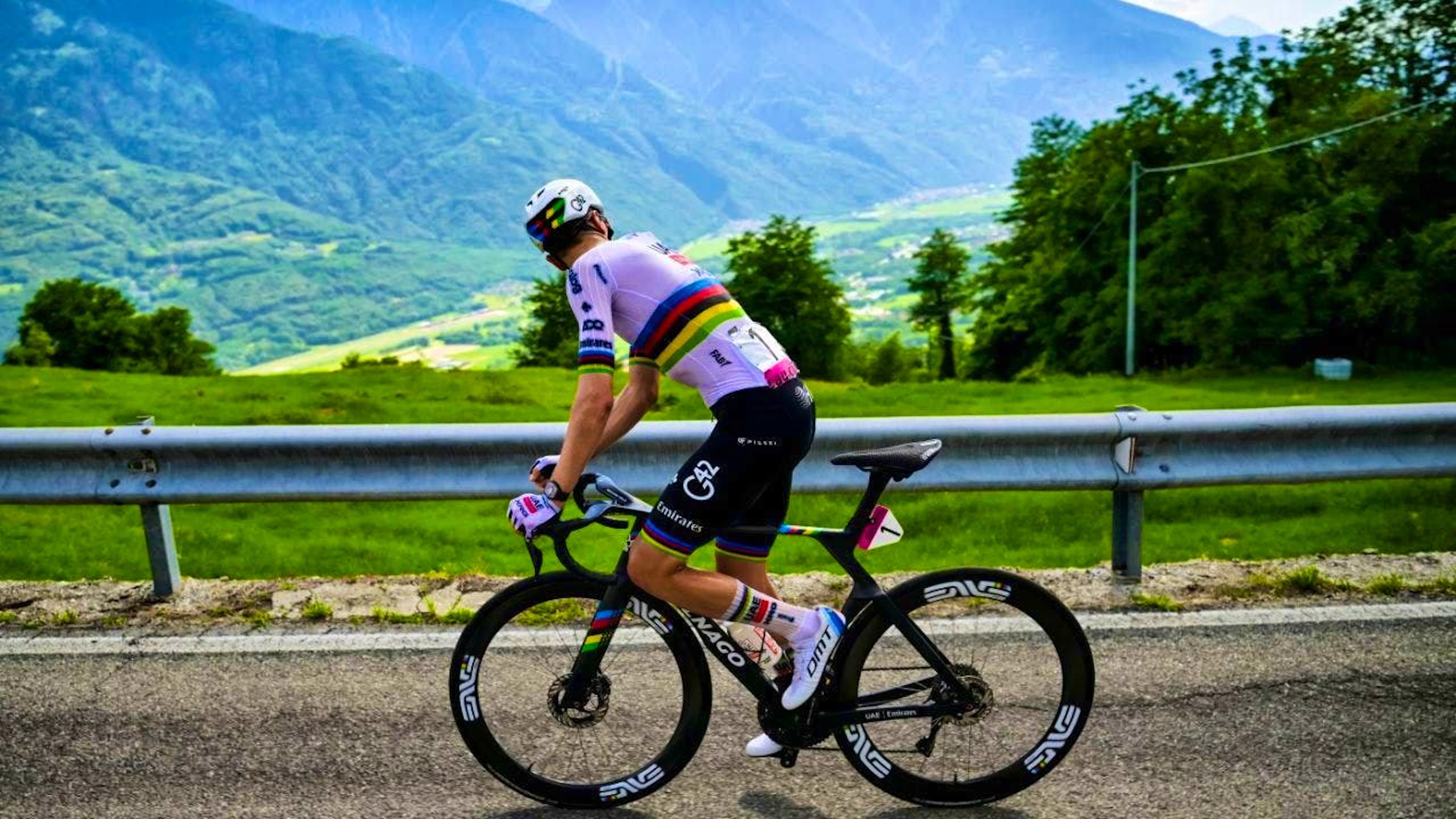 A glance back—but there’s no one there: Tadej Pogacar won Stage 1 of the Tour de Suisse in commanding fashion