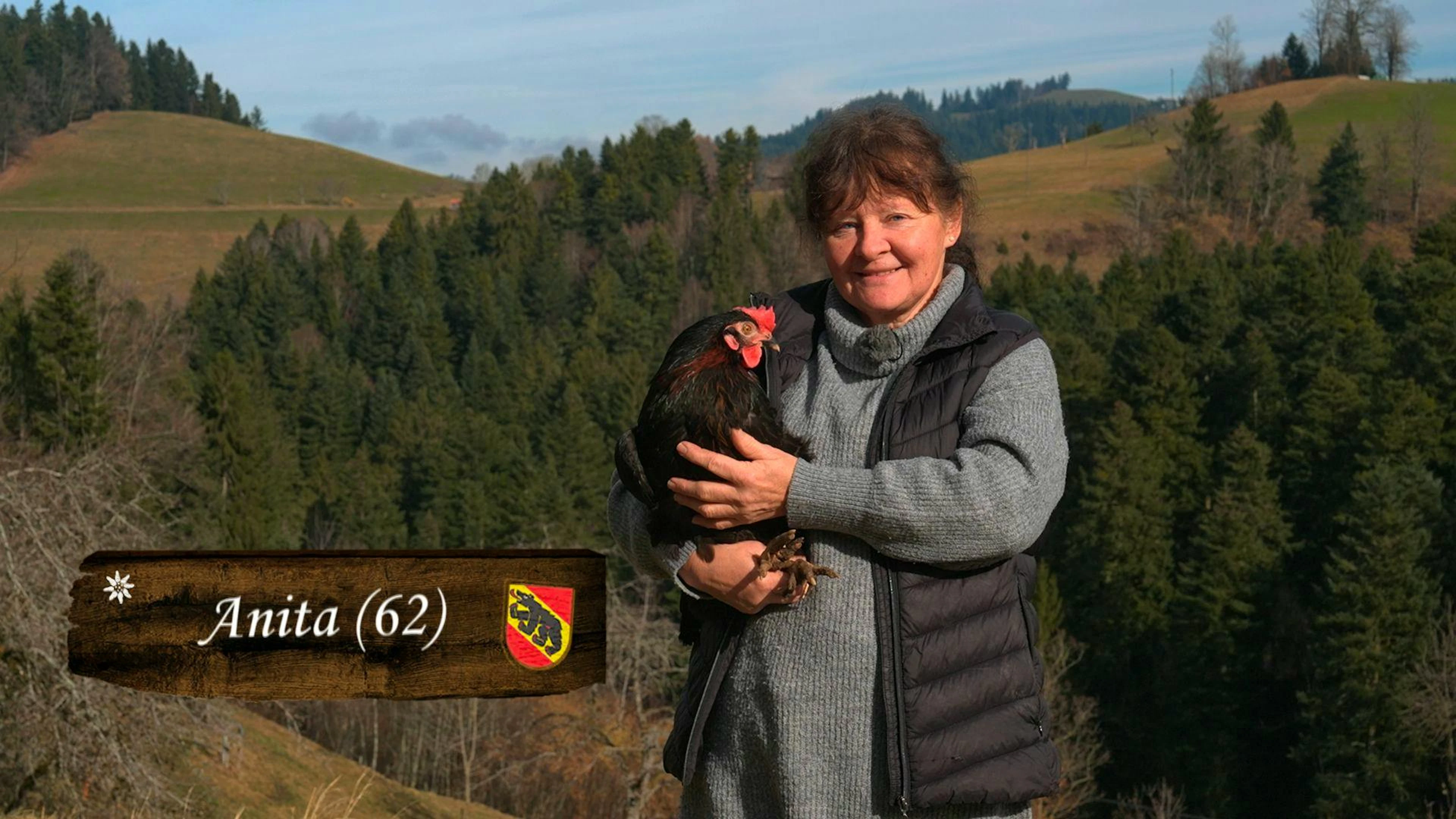Anita ist das Buure in die Wiege gelegt worden. Sie&nbsp;züchtet&nbsp; auf ihrem Hof Braunkühe, hält Schafe, Schweine, Hühner und Gänse. Anita liebt Romantik: Ob Hotpot, ein Glas Wein im Kerzenschein oder entspannende Massagen. Sie arbeitet nebenbei als Seniorenpflegerin.