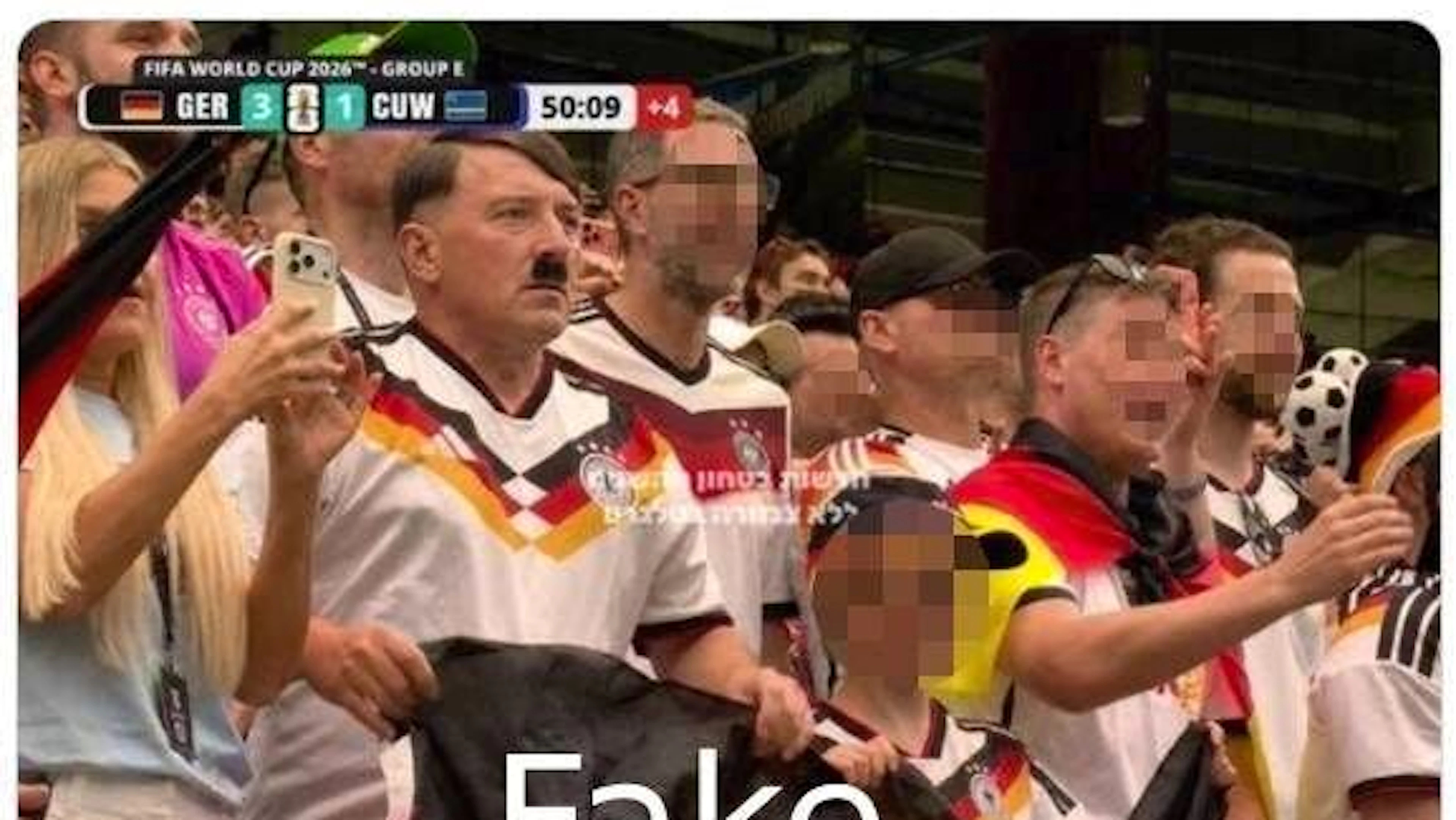 Dem Deutschen Jan Weitzel wurde per KI ein Hitler-Outfit verpasst: hier der Screenshot eines entsprechenden X-Posts, der über fünf Millionen Mal angesehen wurde. blue News hat den Sohn des KI-Opfers sowie die weiteren Fans unkenntlich gemacht und einen «Fake»-Hinweis gesetzt.