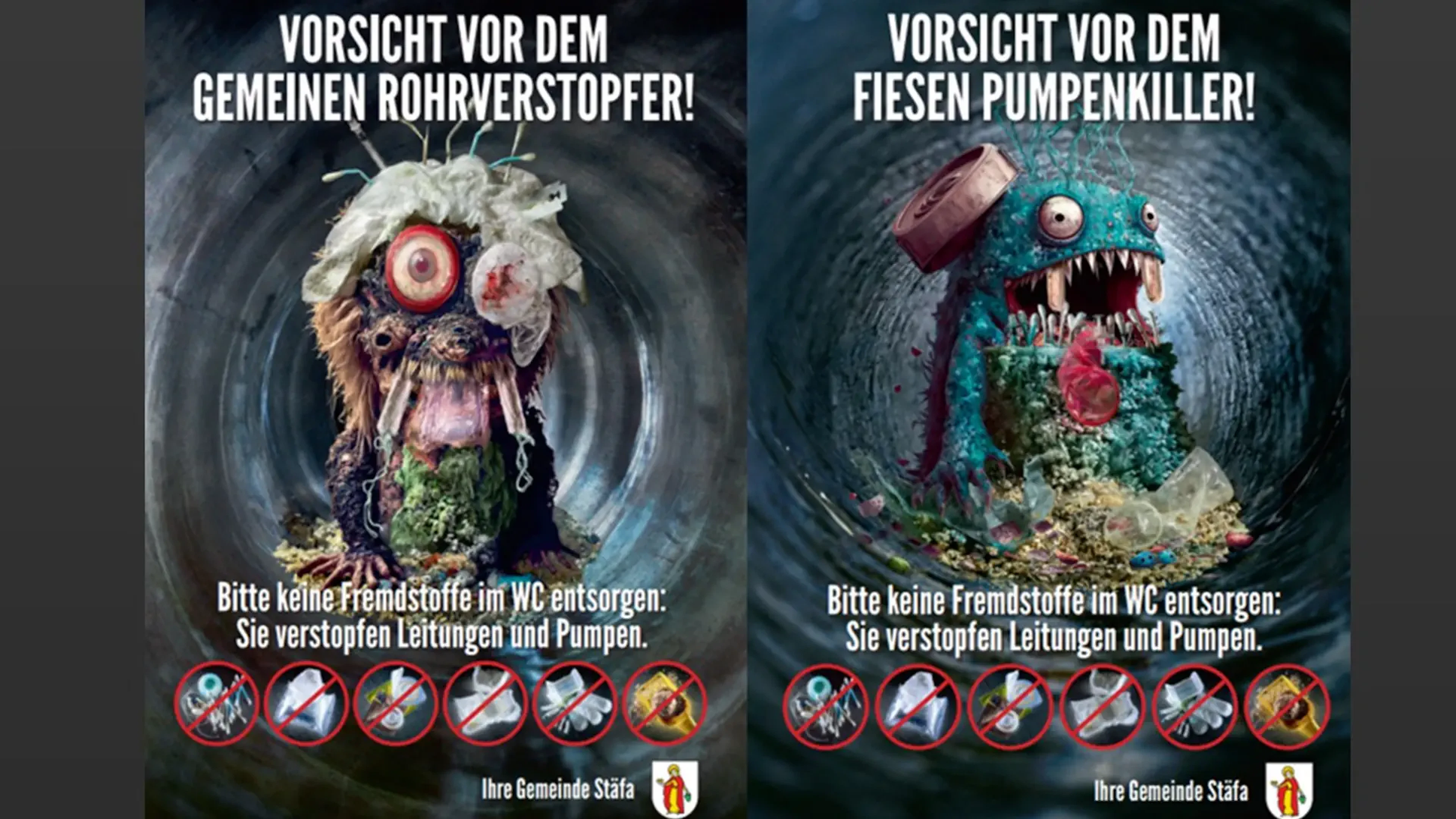 Mit solchen Werbekampagnen wollte die Gemeinde Stäfa die Bürger davon abbringen, Feuchttücher herunterzuspülen.