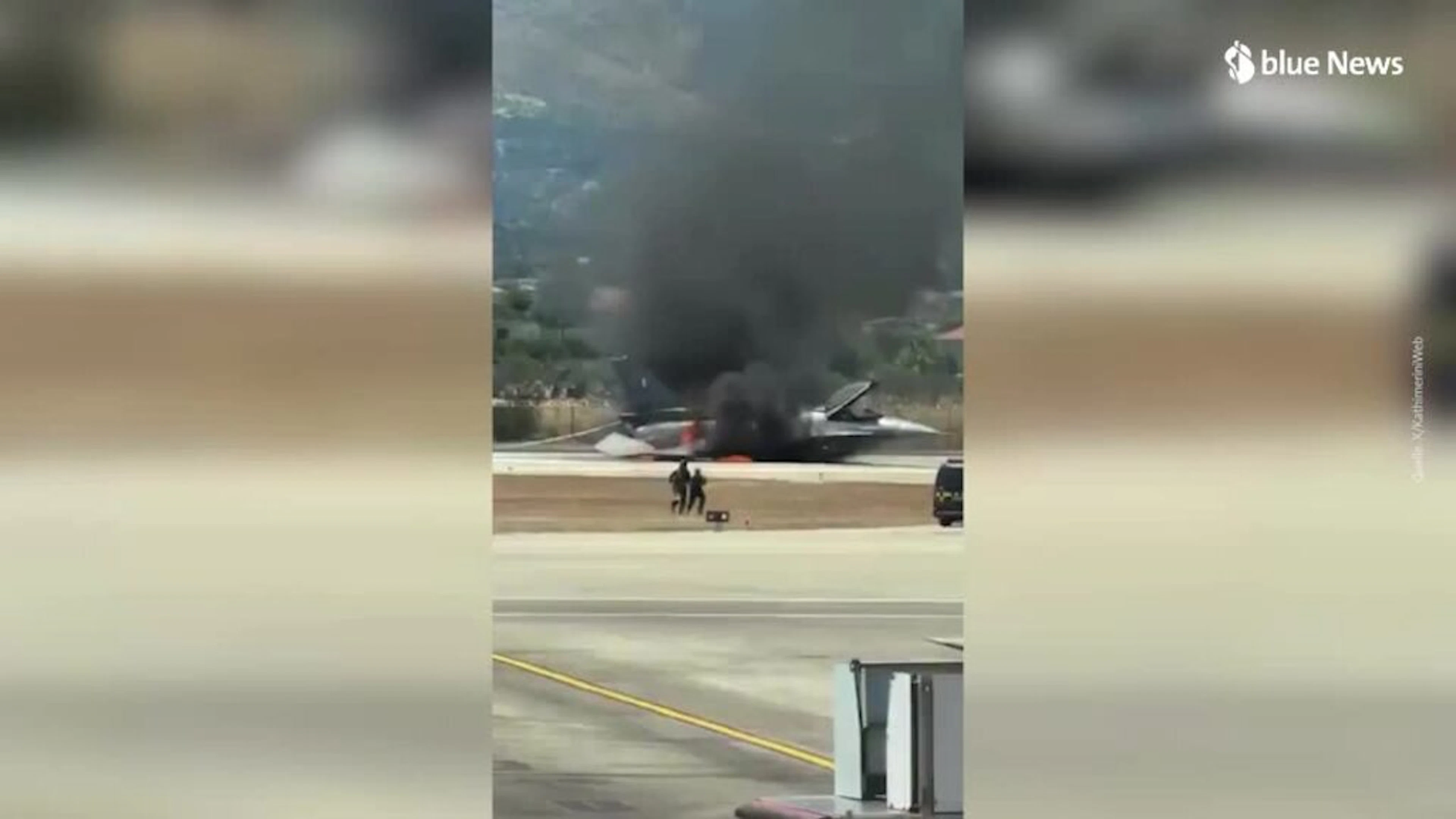 Pilot wohlauf: F-16 muss notlanden – kurz darauf steht der Kampfjet in Flammen