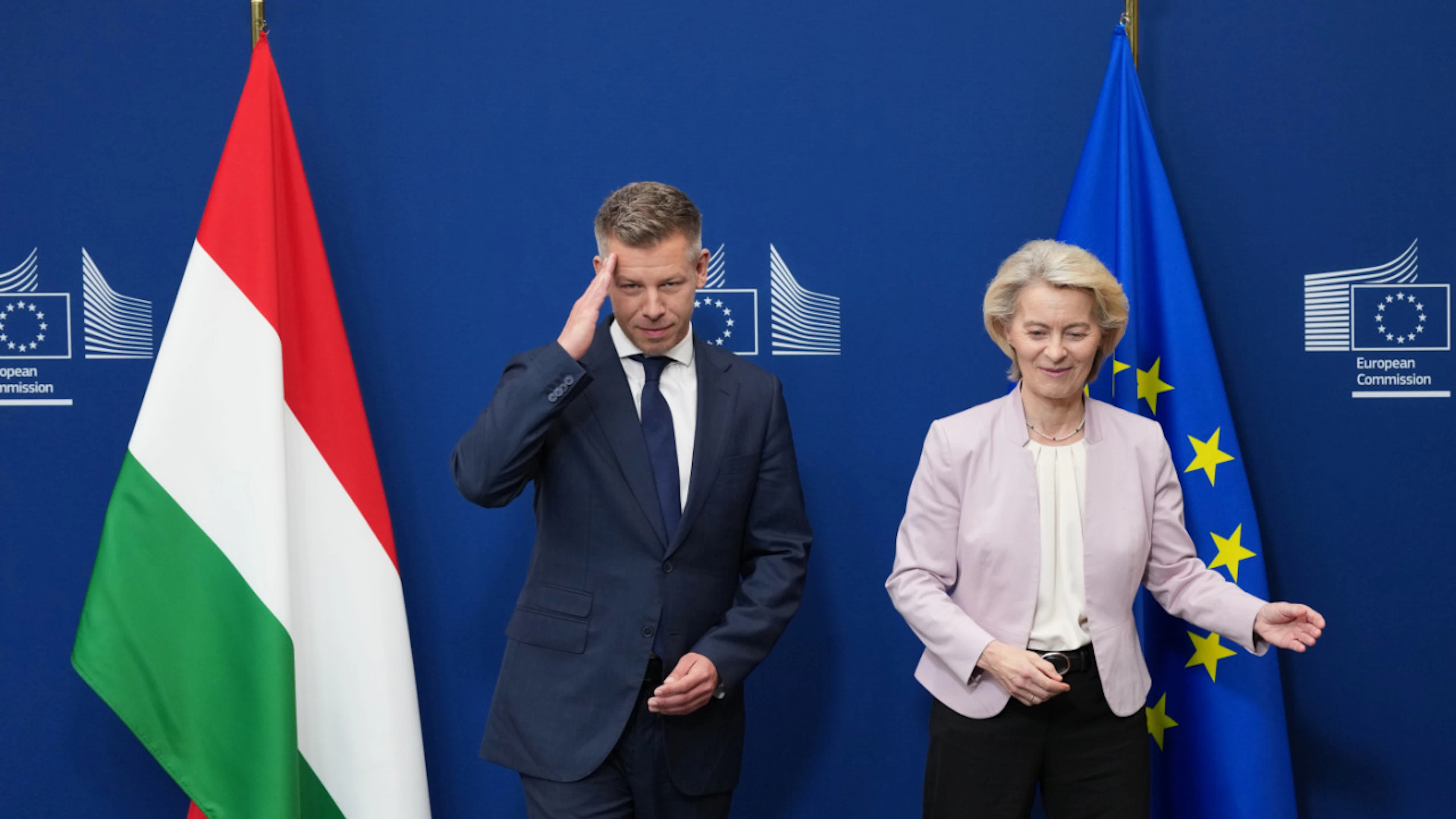 ARCHIV – Die Präsidentin der Europäischen Kommission, Ursula von der Leyen, begrüsst den ungarischen Ministerpräsidenten Peter Magyar vor einem Treffen am EU-Hauptsitz. Foto: Virginia Mayo/AP/dpa