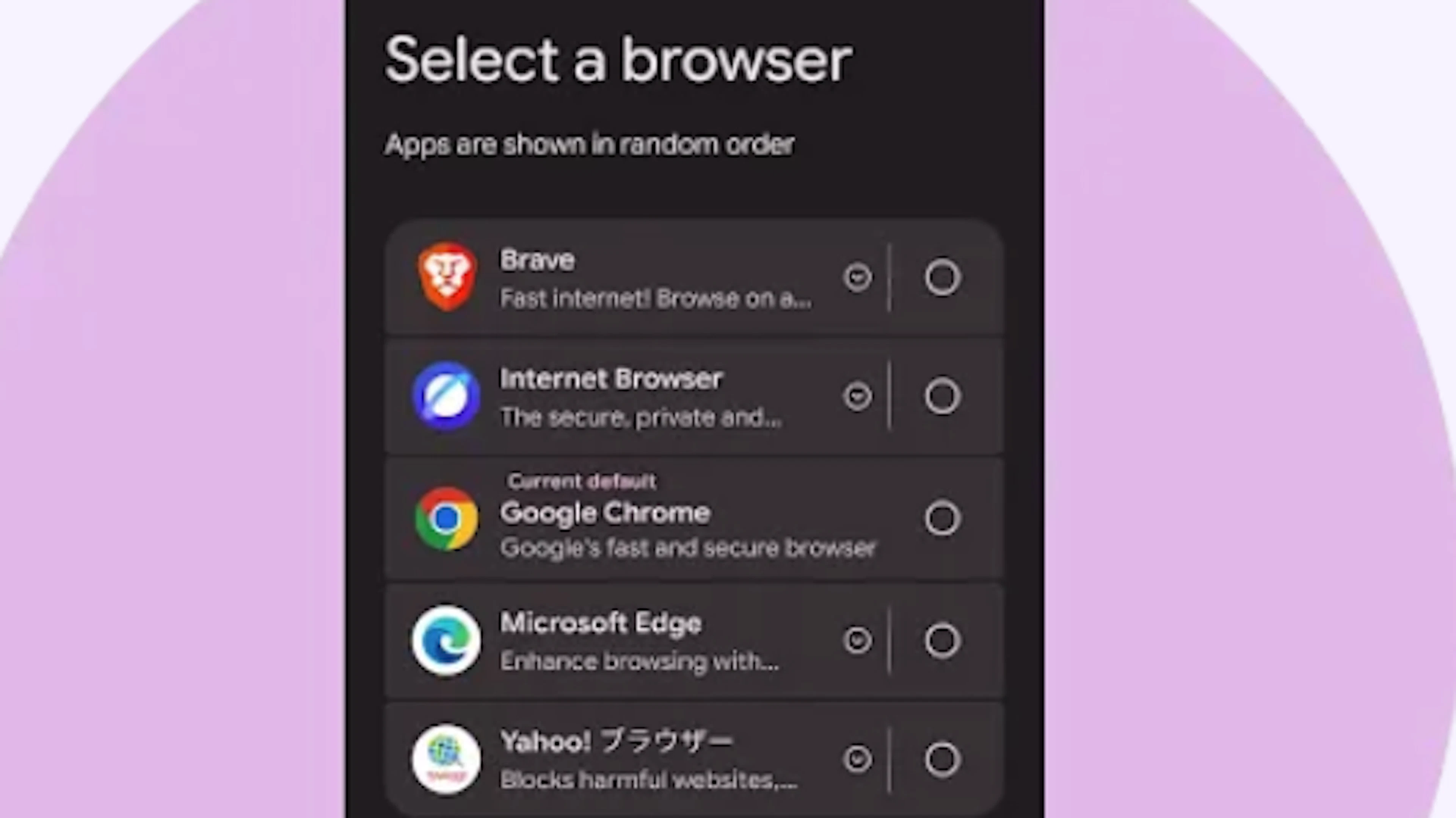 On the "Choice Screen," Android users can select which apps and search engines they want to use by default.