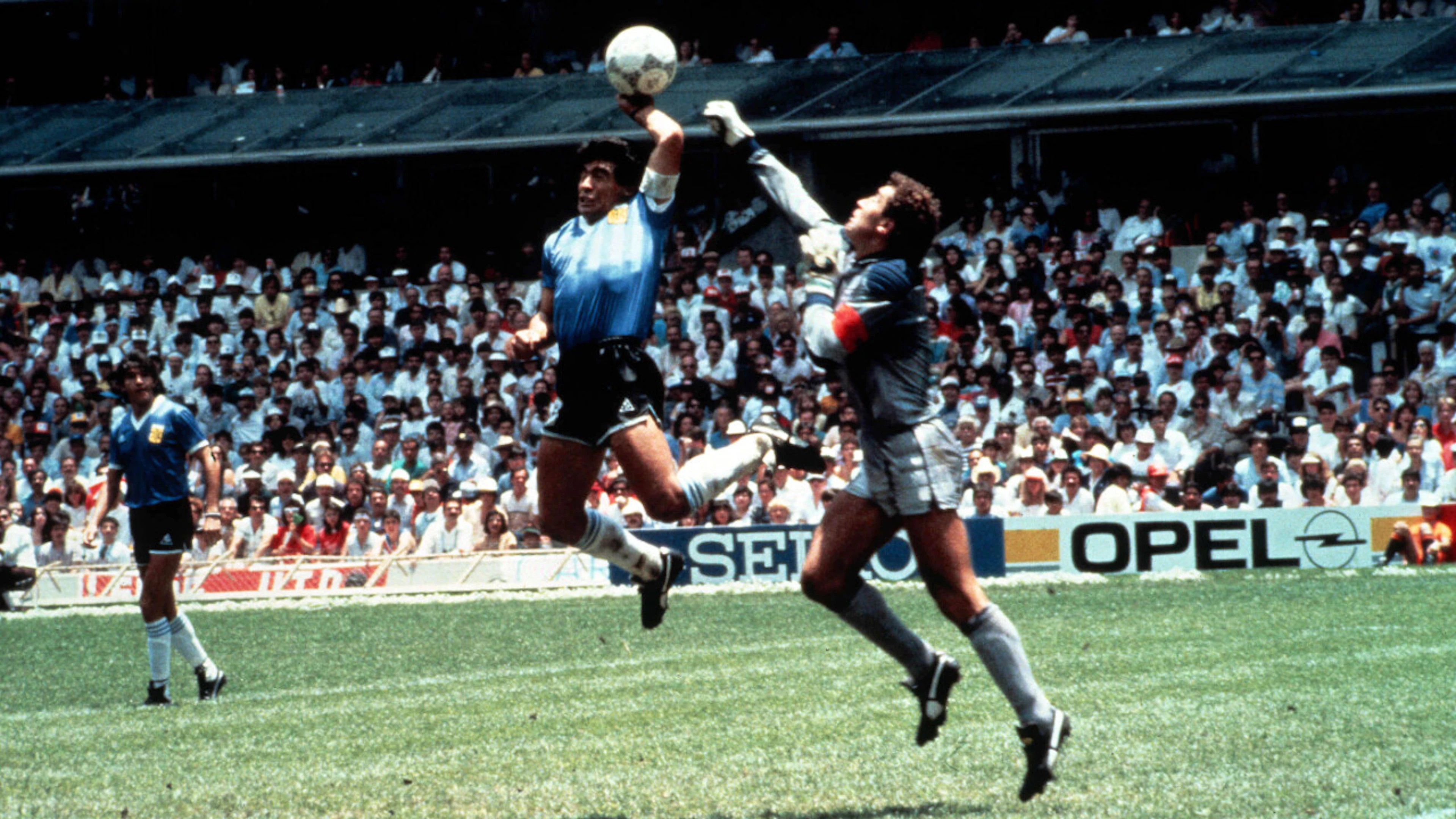 Diego Maradona's "Hand of God" in the 1986 World Cup quarterfinal against England