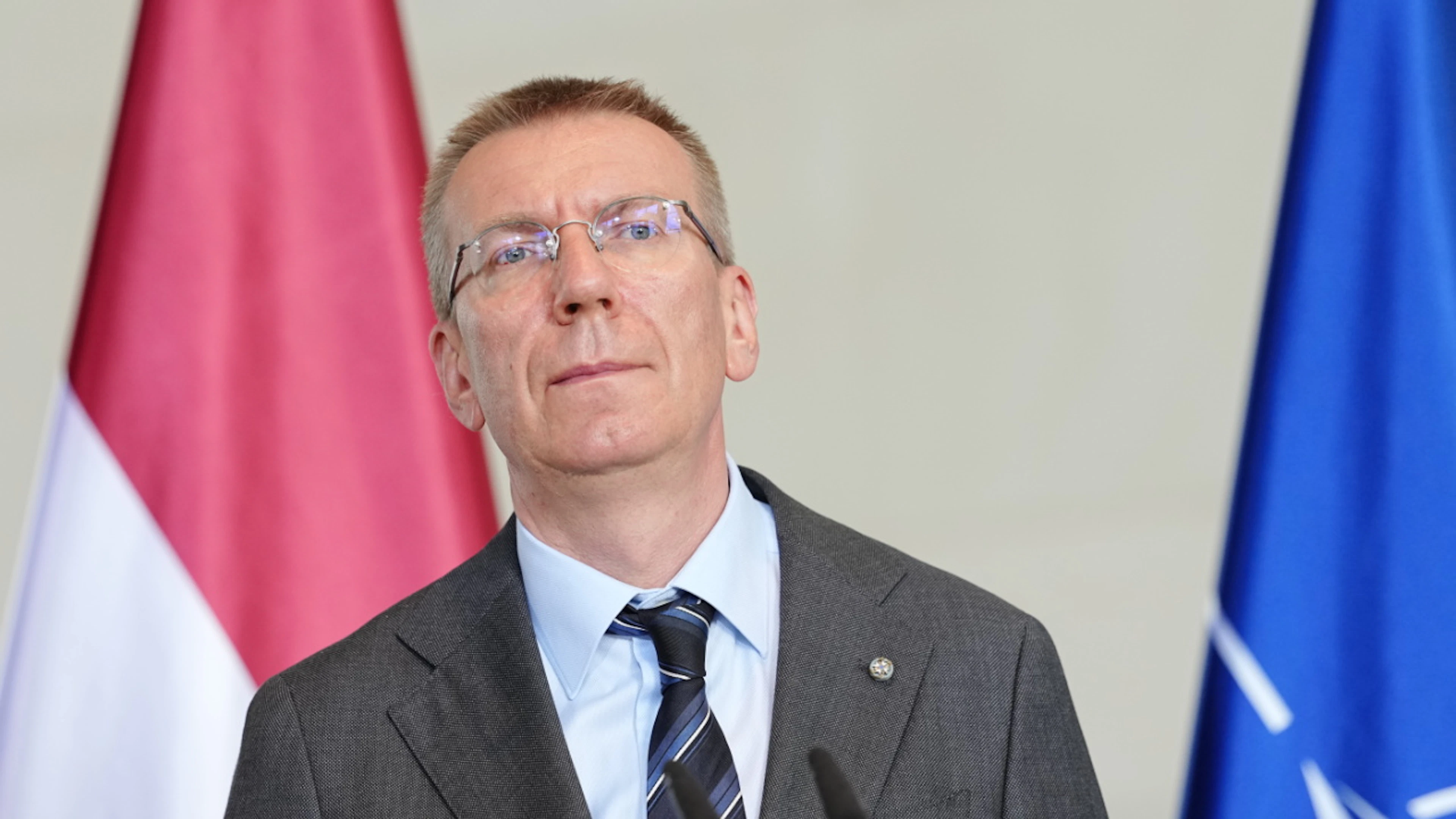 ARCHIVE – Edgars Rinkevics, President of Latvia, speaks at a press conference following a meeting at the Federal Chancellery. Photo: Kay Nietfeld/dpa/Archive photo