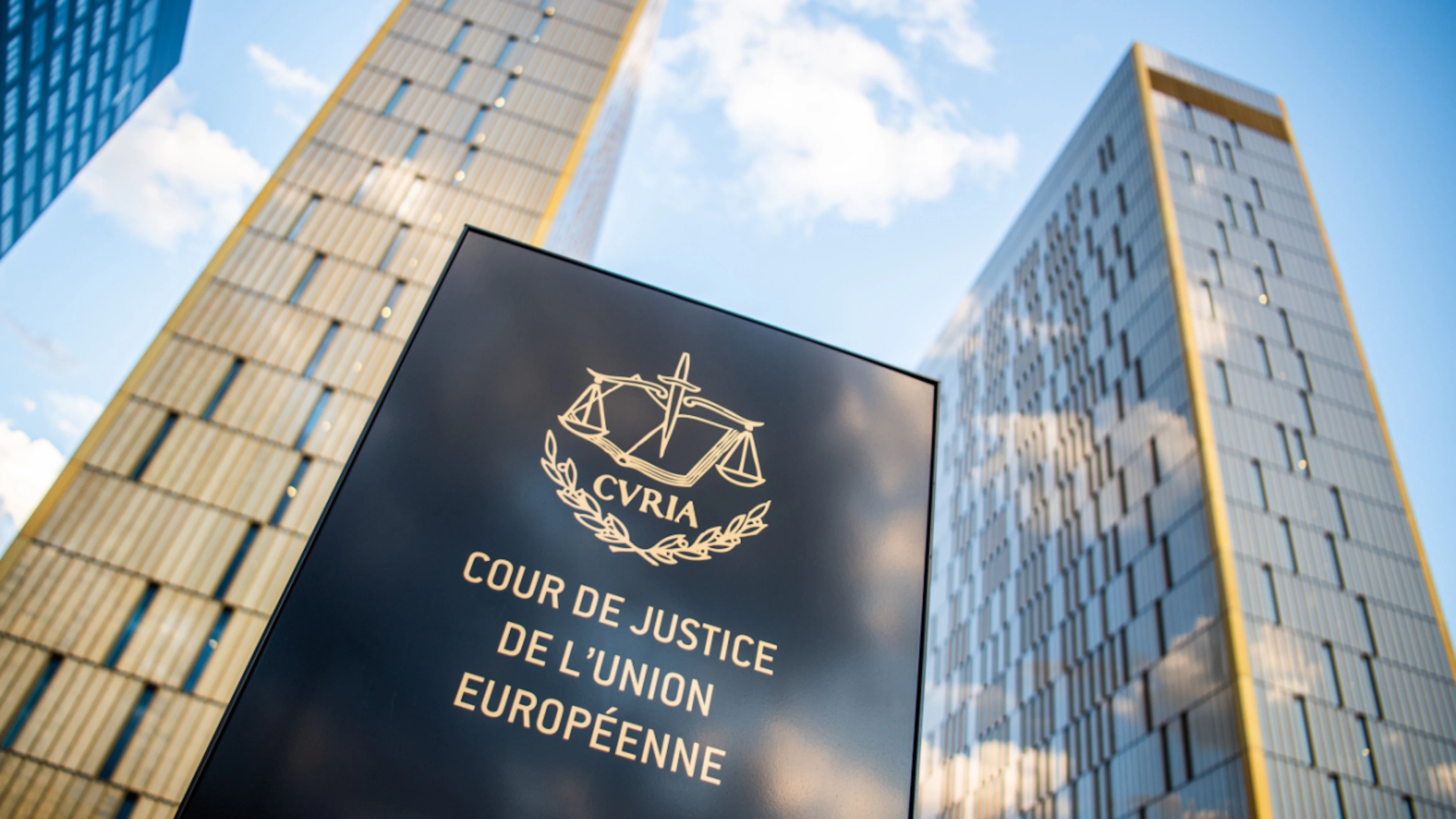 ARCHIVE – A sign reading “Cour de Justice de l'Union Européenne” stands in front of the European Court of Justice in the Europaviertel. Photo: Arne Immanuel Bänsch/dpa