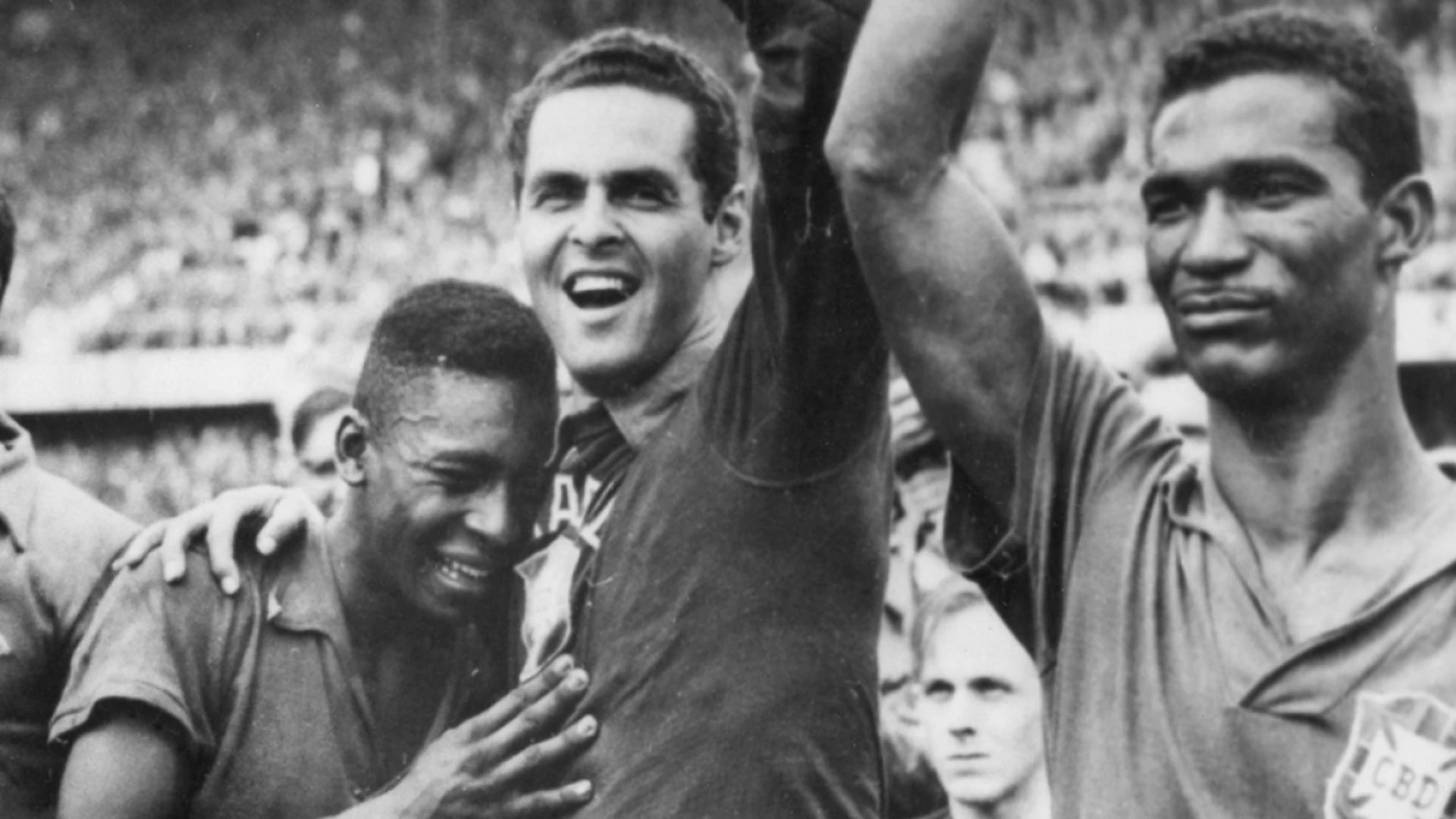 Pele (ganz links) als 17-Jähriger nach dem gewonnenen WM-Final in Schweden gegen Schweden 1958