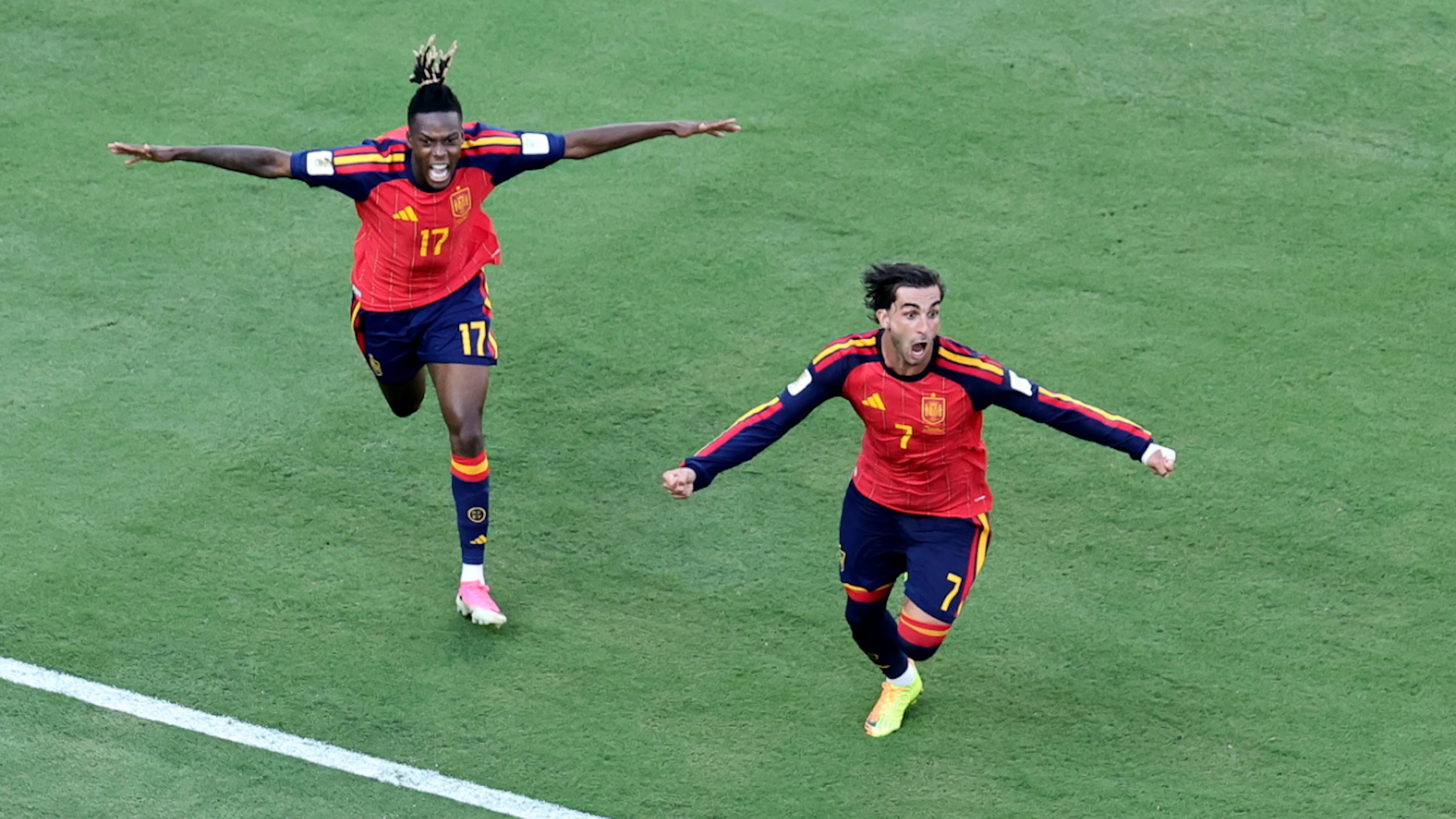 The moment after the relief: Ferran Torres celebrates his game-winning goal