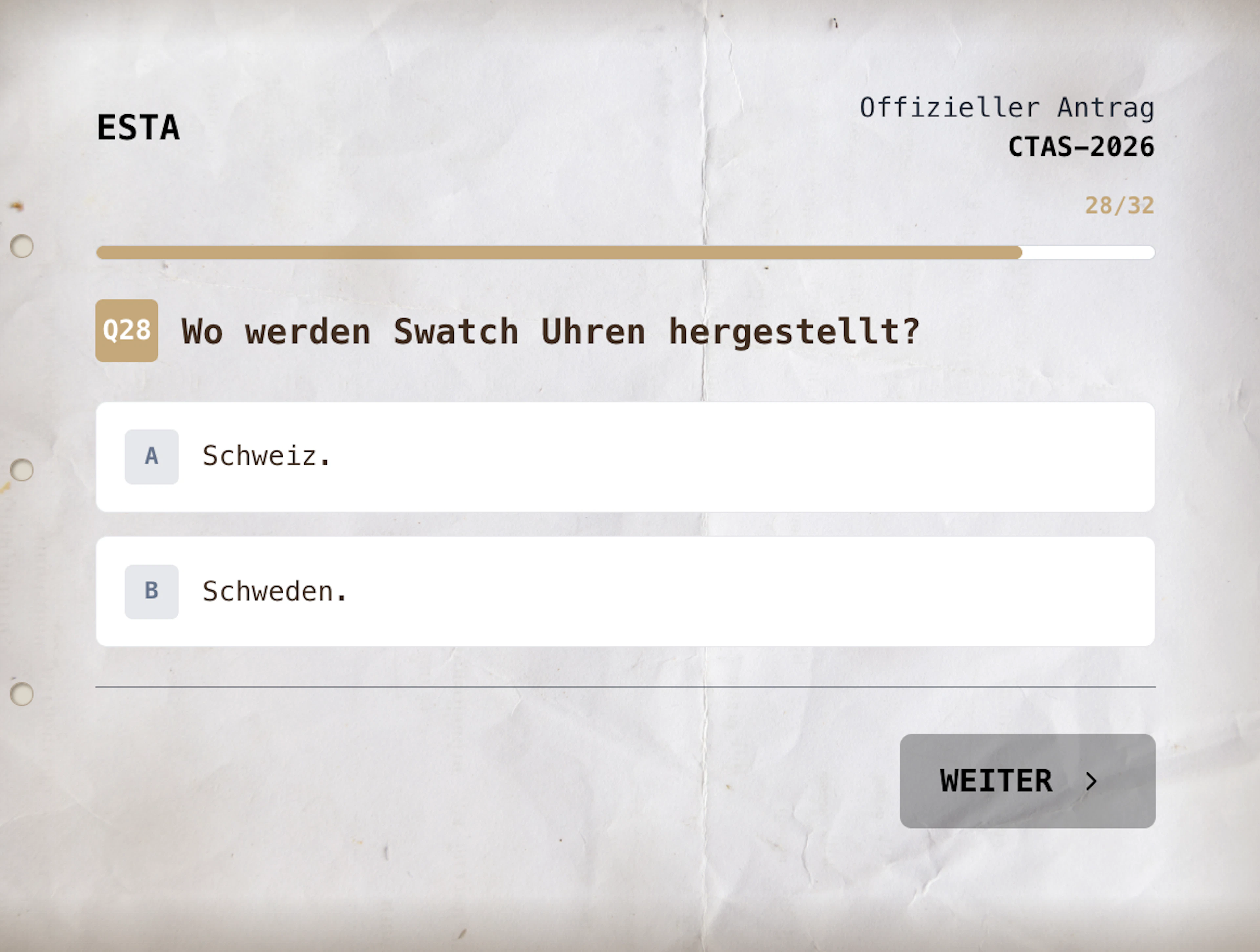 The quiz also includes questions about Swatch and Omega.