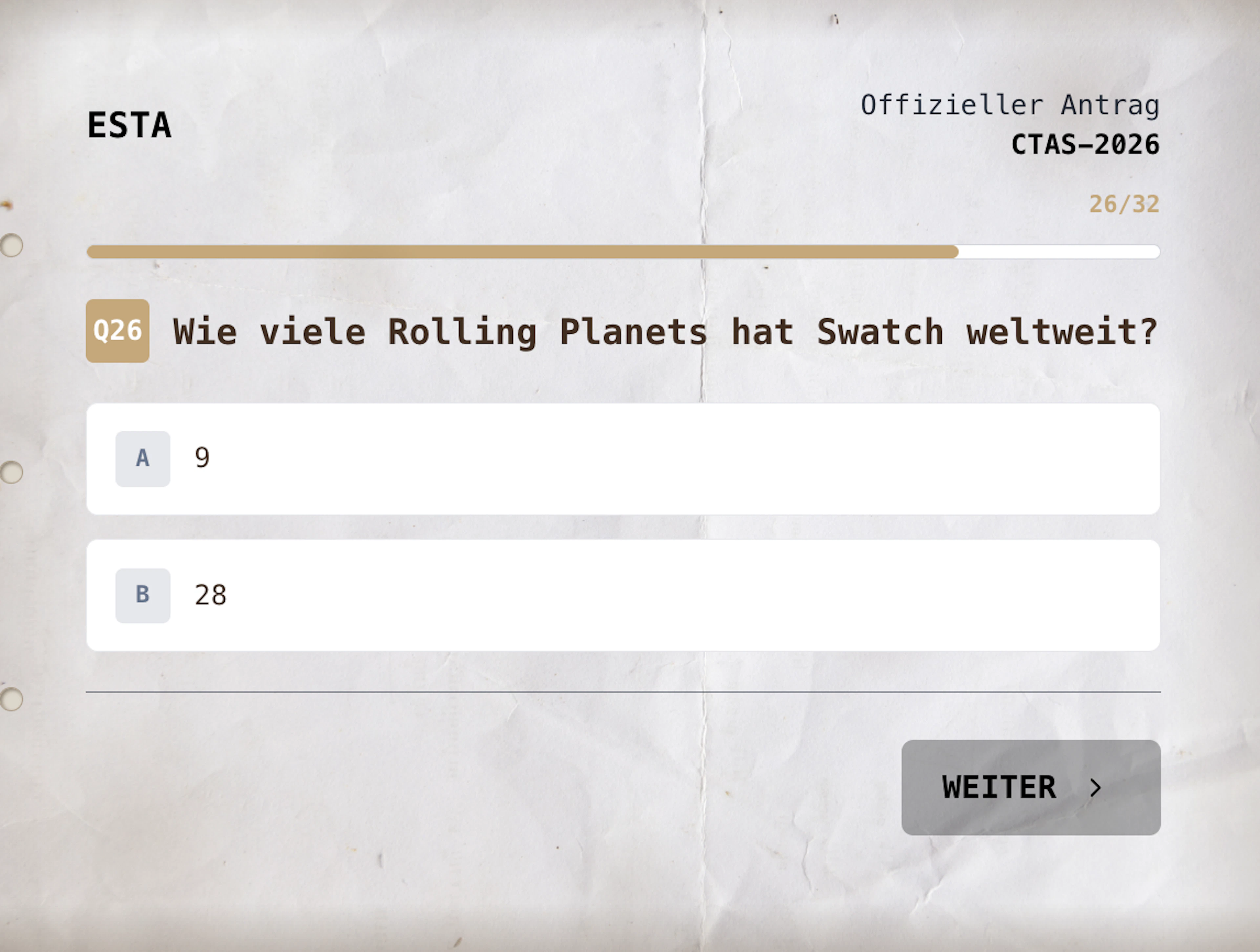 Swatch appears to have provided the wrong answer choices for question 26.