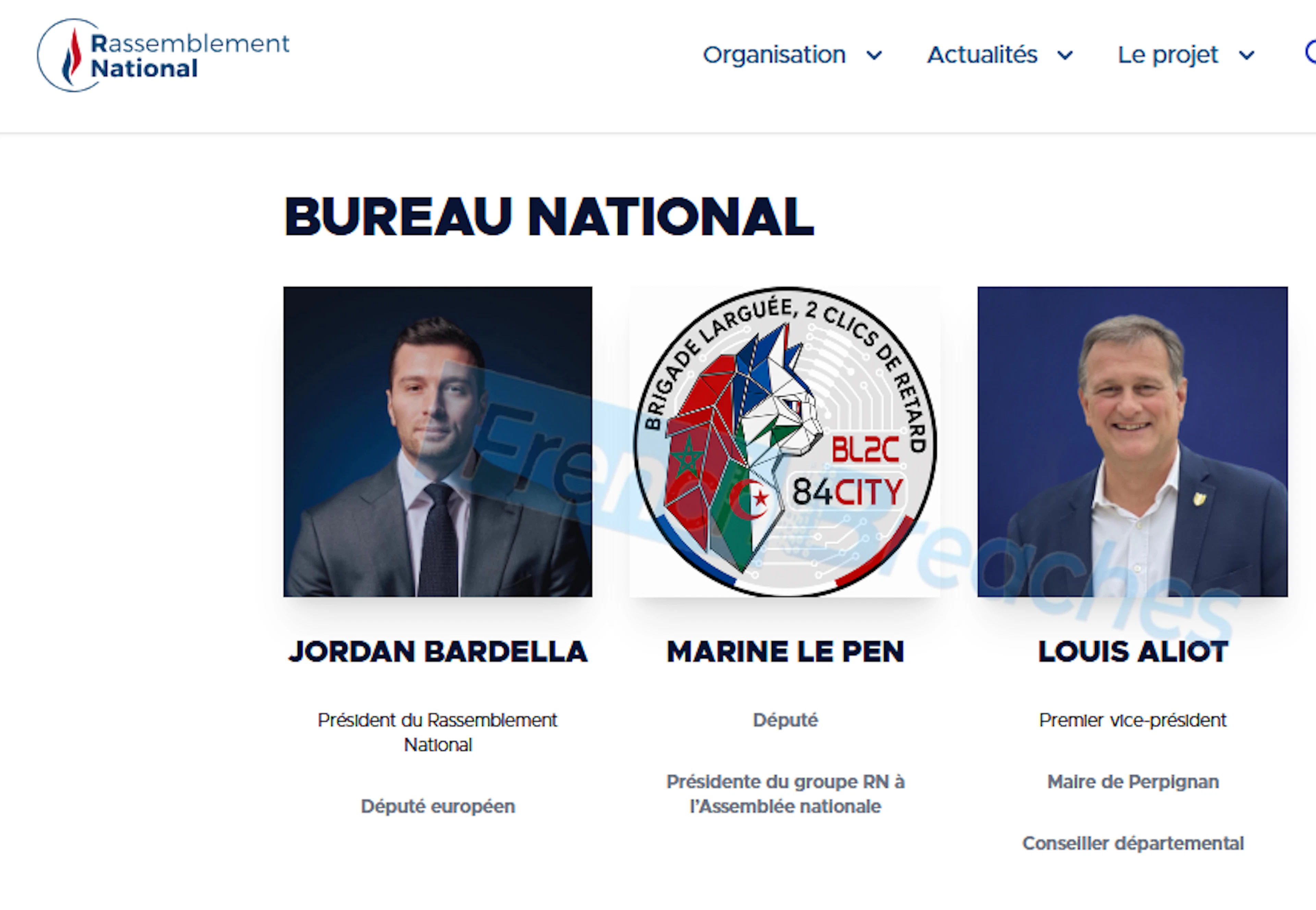 Sur le site officiel du RN, la tête de Marine Le Pen a été soudainement remplacée par un chat aux couleurs des drapeaux algériens et marocains.