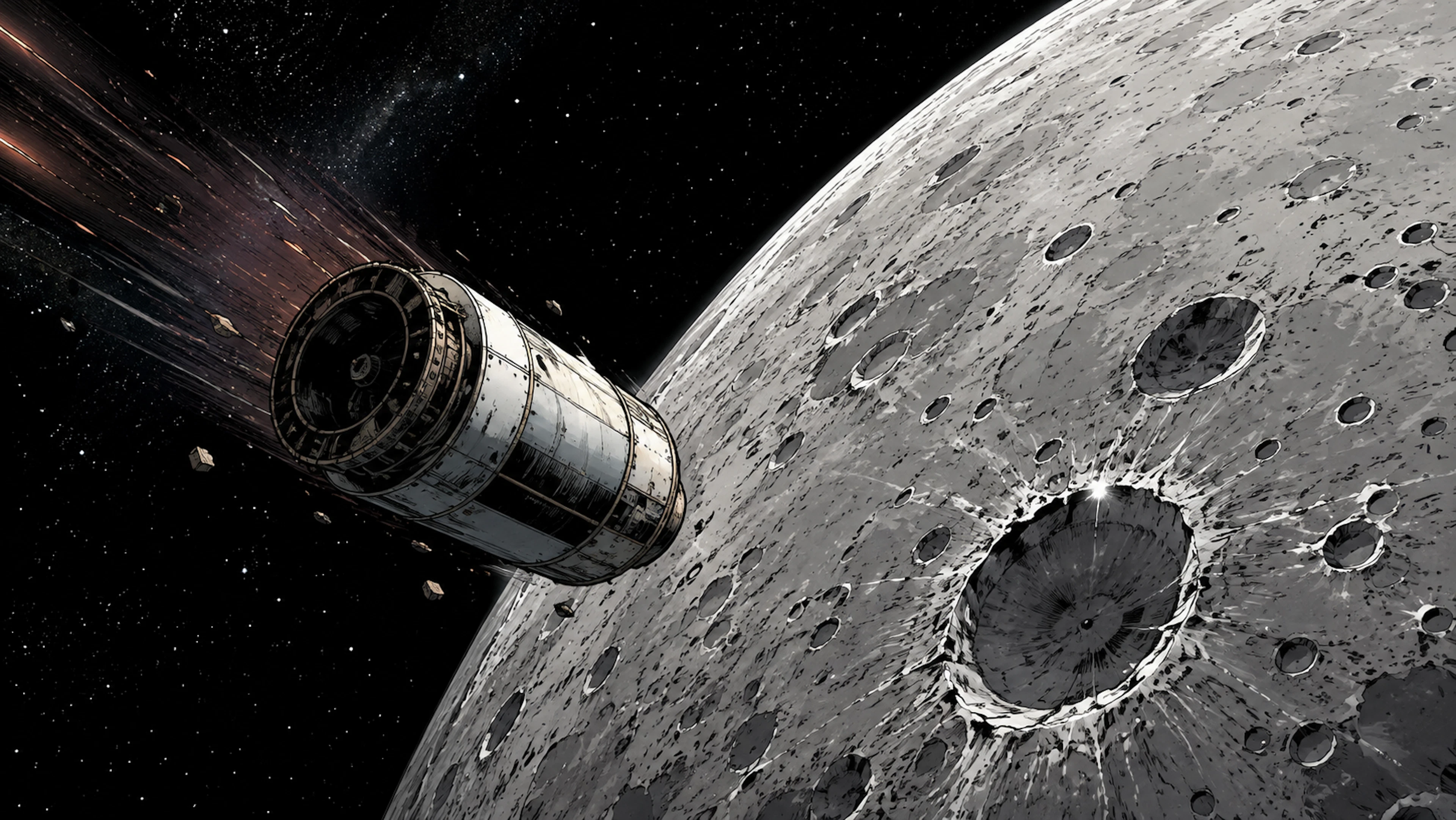 Traveling at 8,700 kilometers per hour, the rocket stage is approaching the Moon.