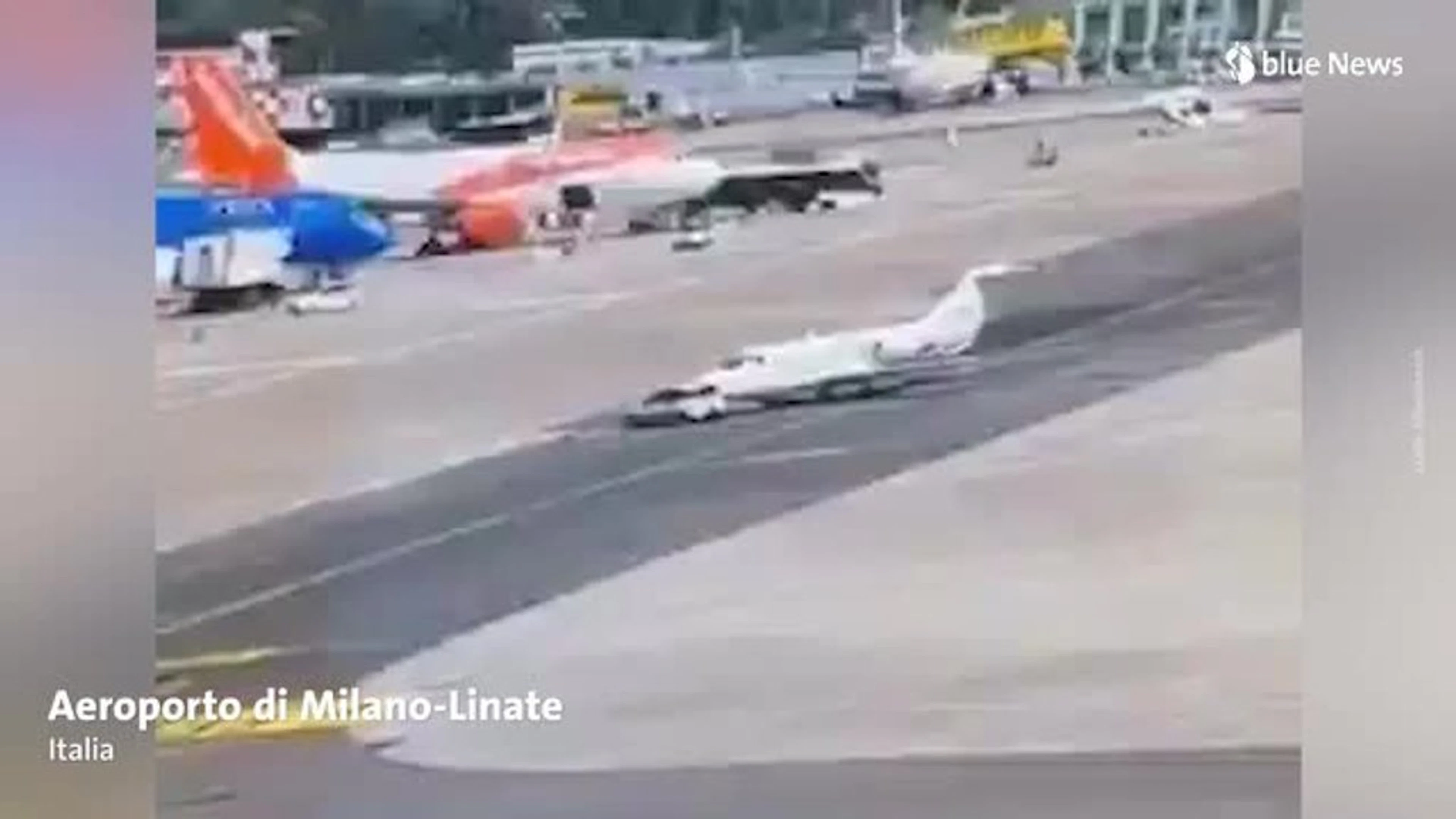 Una Fiat si scontra con un jet privato in movimento all’aeroporto di Linate
