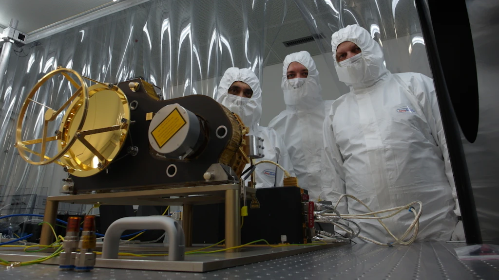 Photograph accompanying BepiColombo's laser altimeter fired into open space for the first time since 2017