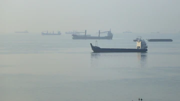 Cargo ships are anchored in the Strait of Hormuz off Bandar Abbas. According to a report, crude oil exports from the Gulf states have now returned to the levels seen before the outbreak of the Iran War. (File photo)